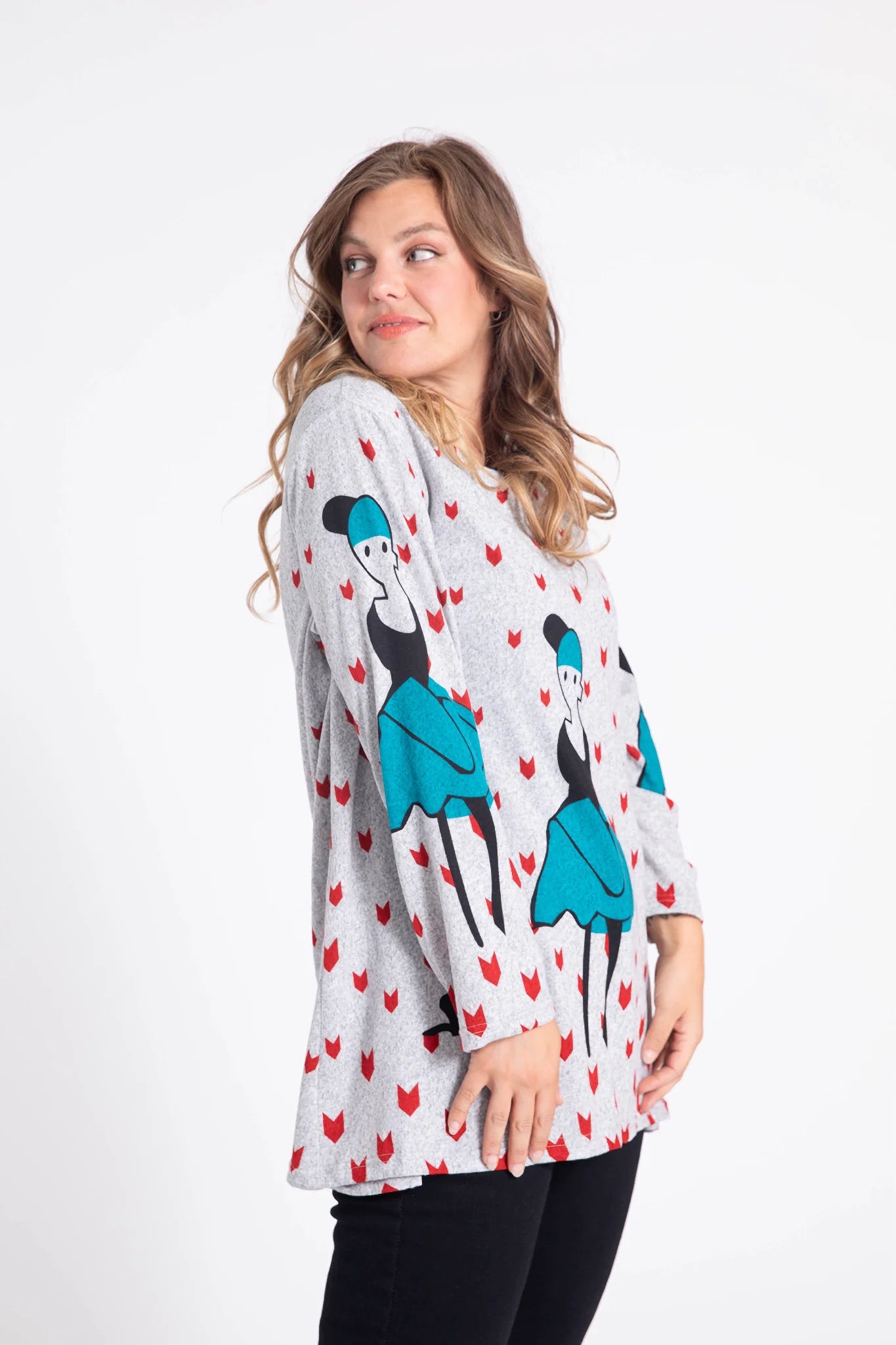  Pomme Rouge Shirt in gerader Form, aus Polyester, C6514, Petrol-Grau, Muster, Schick