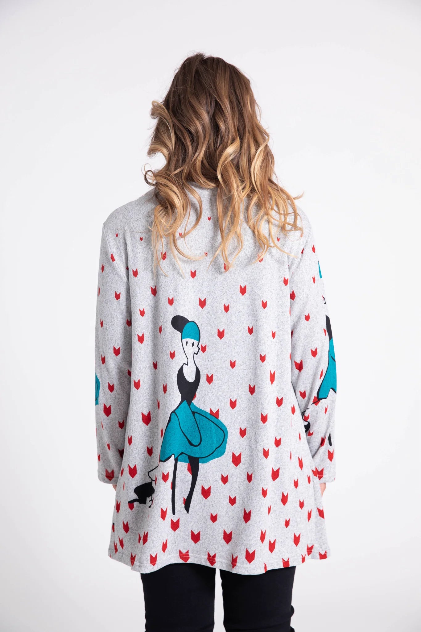  Pomme Rouge Shirt in gerader Form, aus Polyester, C6514, Petrol-Grau, Muster, Schick