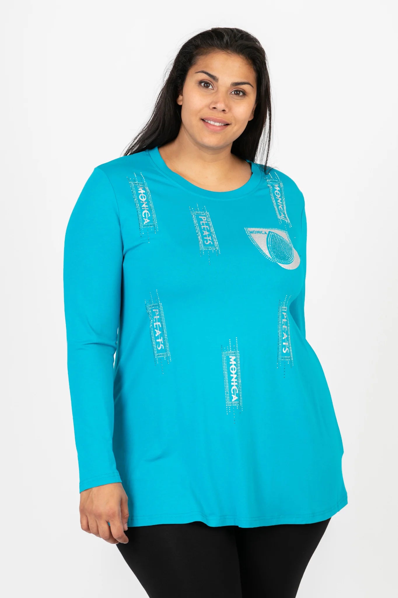  Pomme Rouge Shirt in gerader Form, aus Viskose, C6612, Türkis-Silber, Muster, Schick