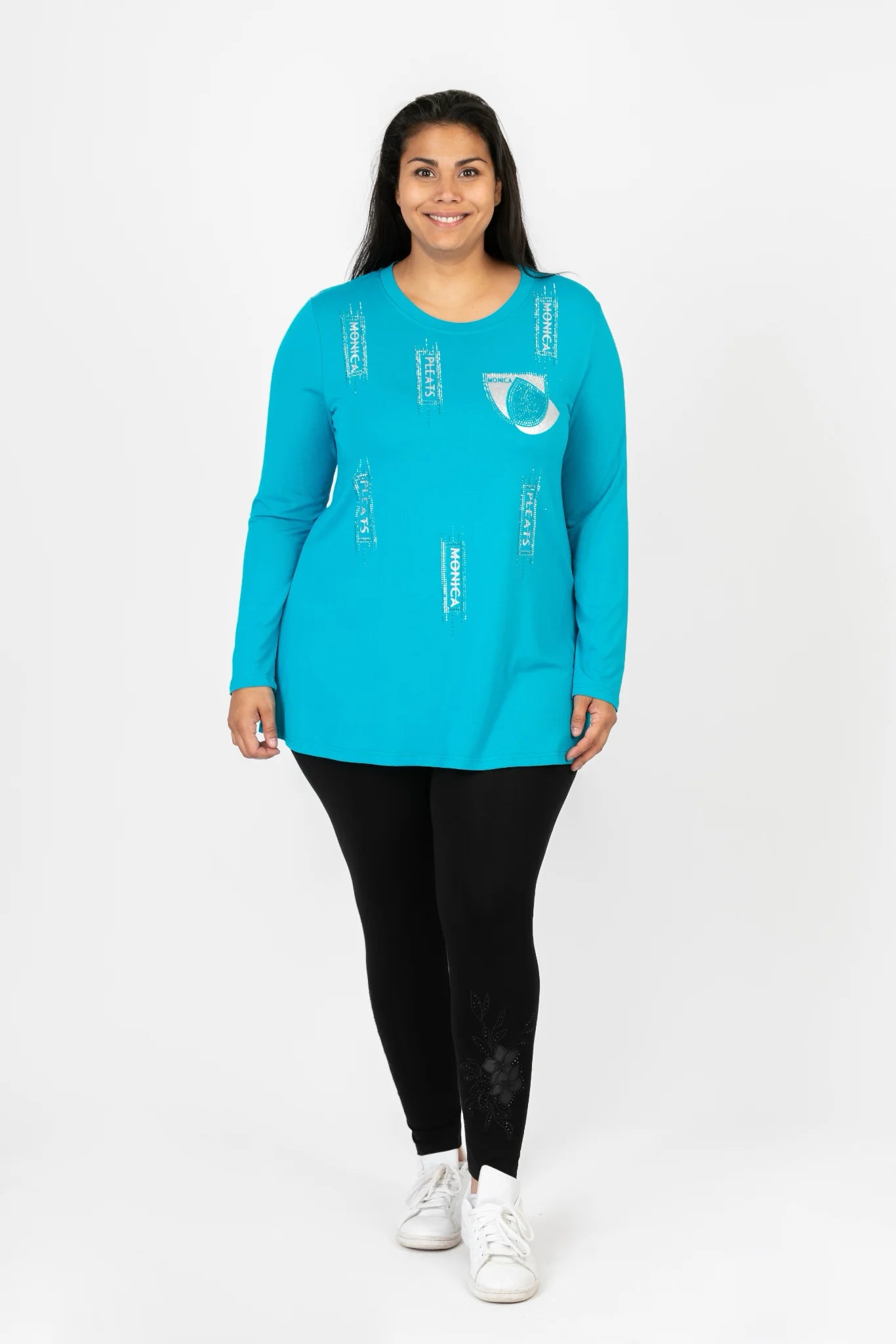  Pomme Rouge Shirt in gerader Form, aus Viskose, C6612, Türkis-Silber, Muster, Schick