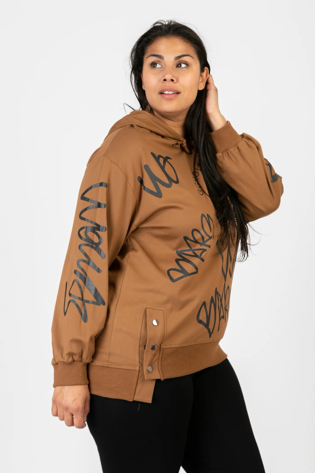  Pomme Rouge Hoody in gerader Form, aus Viskose, C6618, Cognac-Schwarz, Schick, Modern