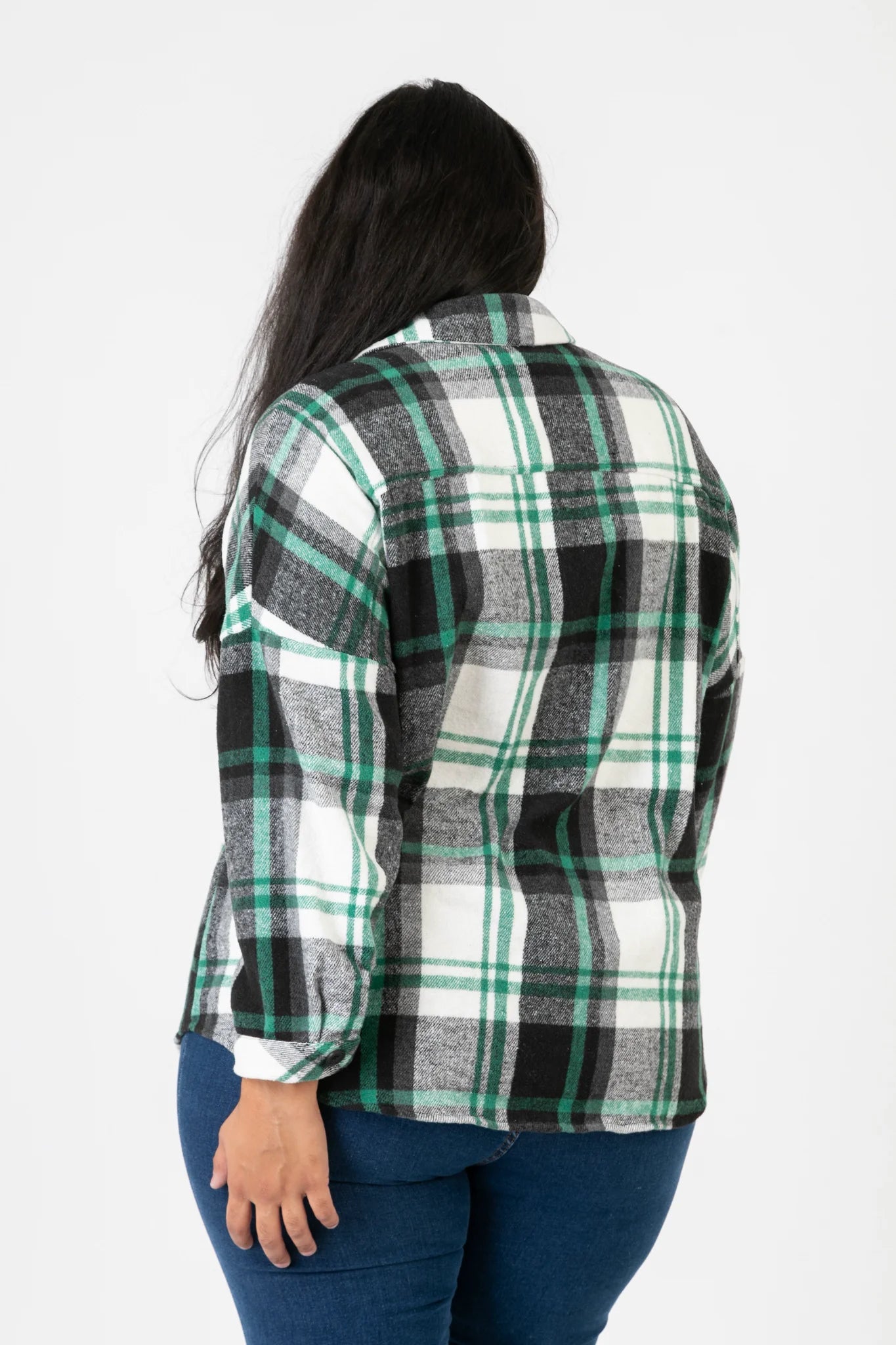  Pomme Rouge Jacke in gerundeter Form, aus Polyester, C6650, Schwarz-Weiß-Grün, Kariert