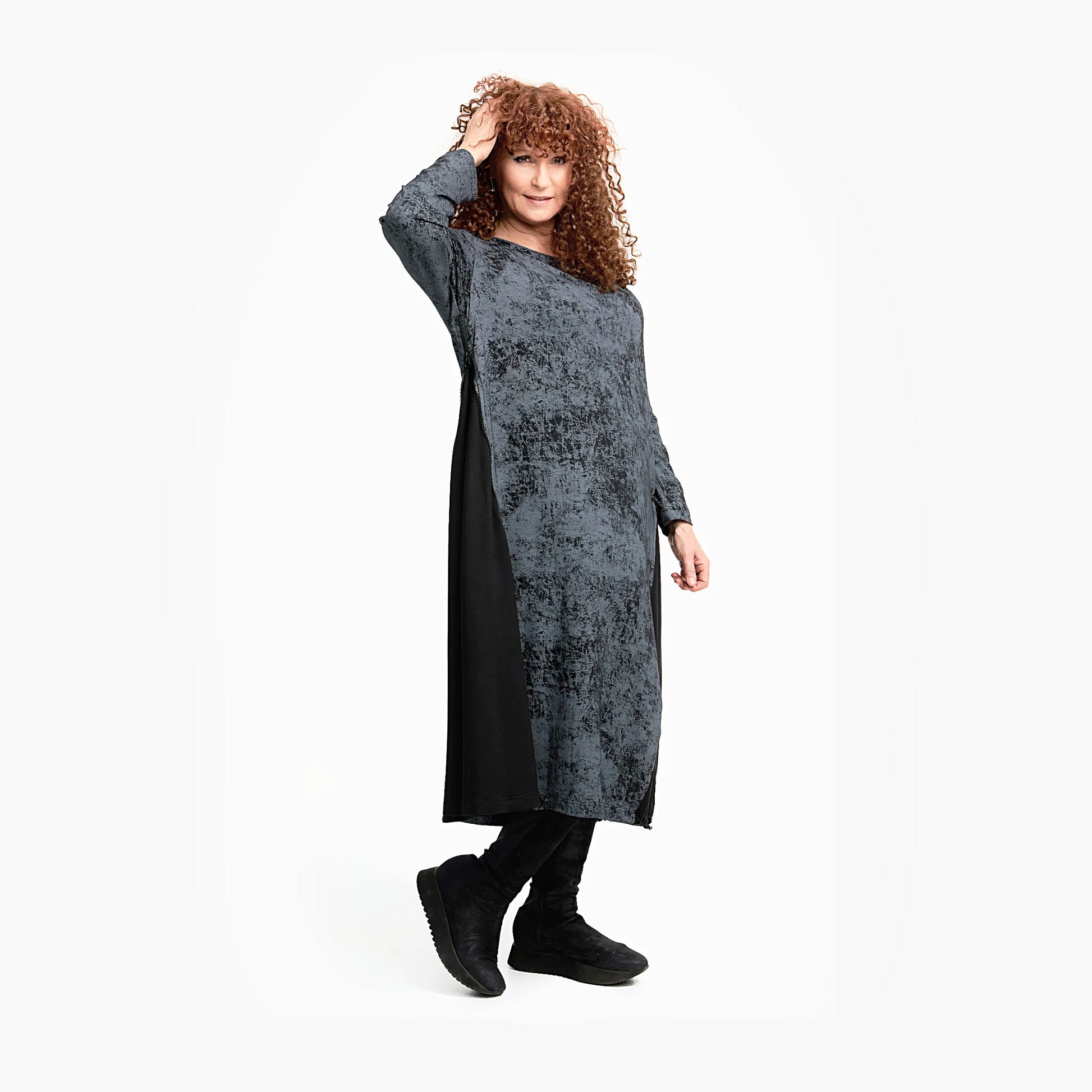  Lagenlook Kleid in elegantem Design mit Reißverschluss und Tunnelzug für lässige Herbststyle