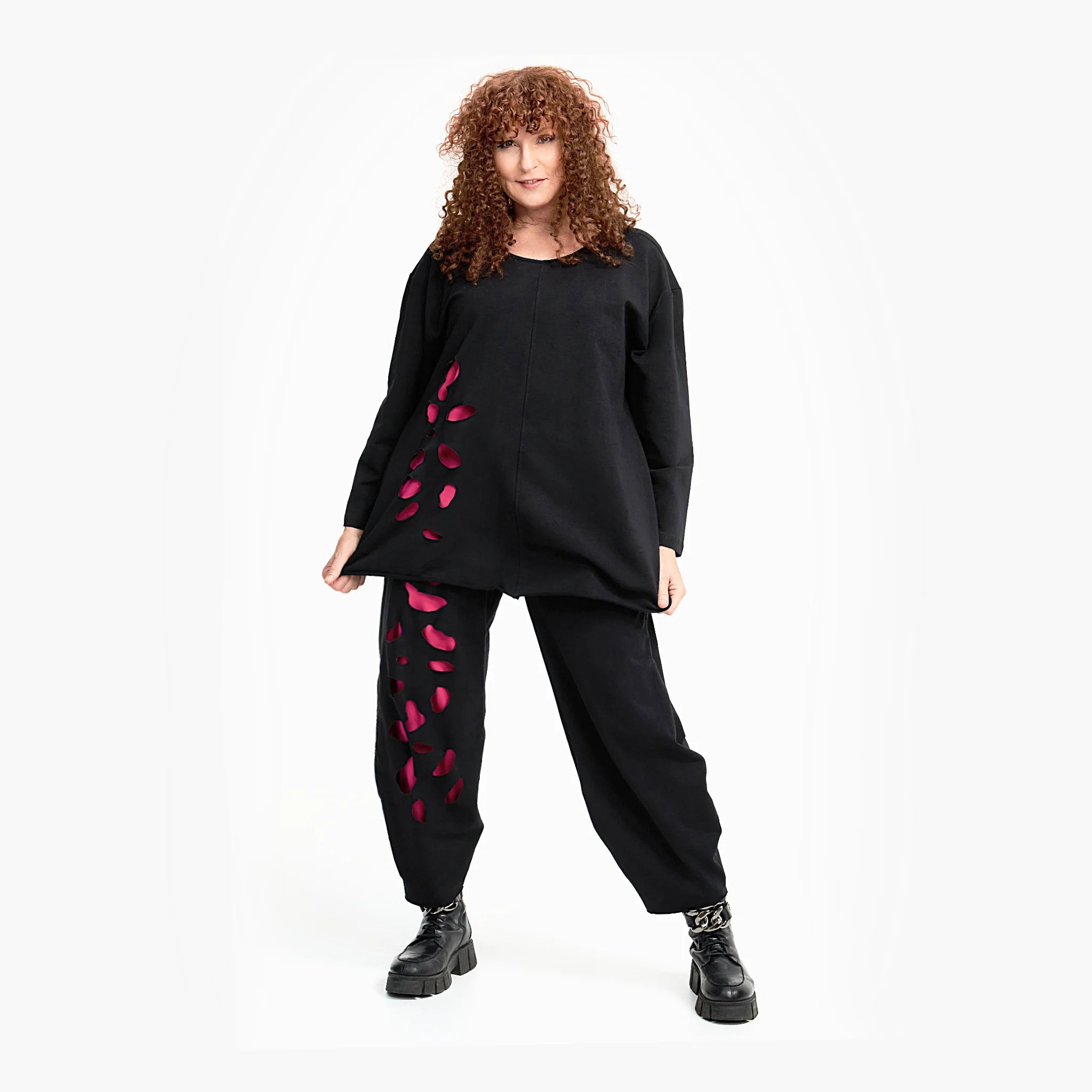  A-Form Shirt von Do Your Best aus Viskose, D719, Schwarz/Pink, Schick, Modern, Bequem
