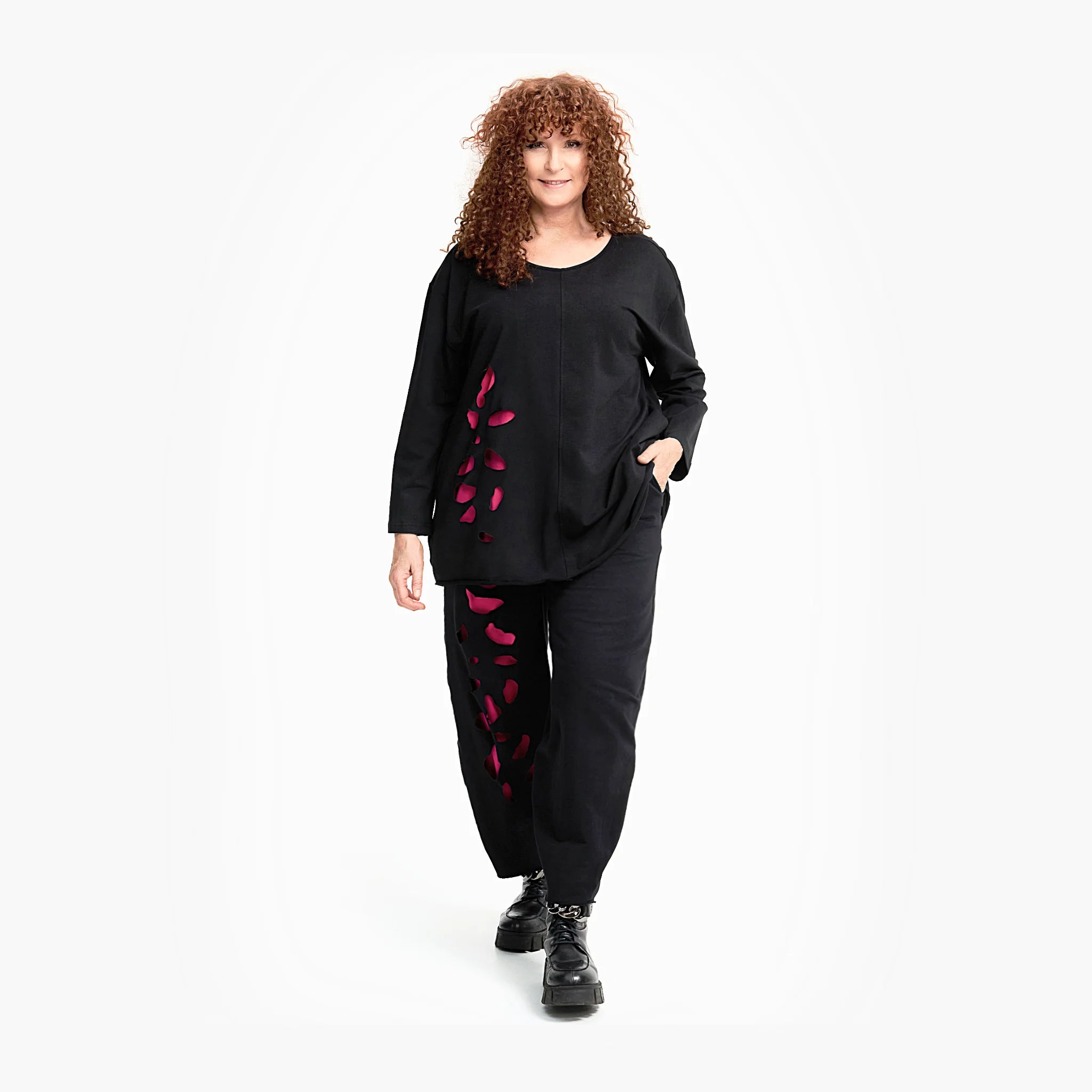  A-Form Shirt von Do Your Best aus Viskose, D719, Schwarz/Pink, Schick, Modern, Bequem
