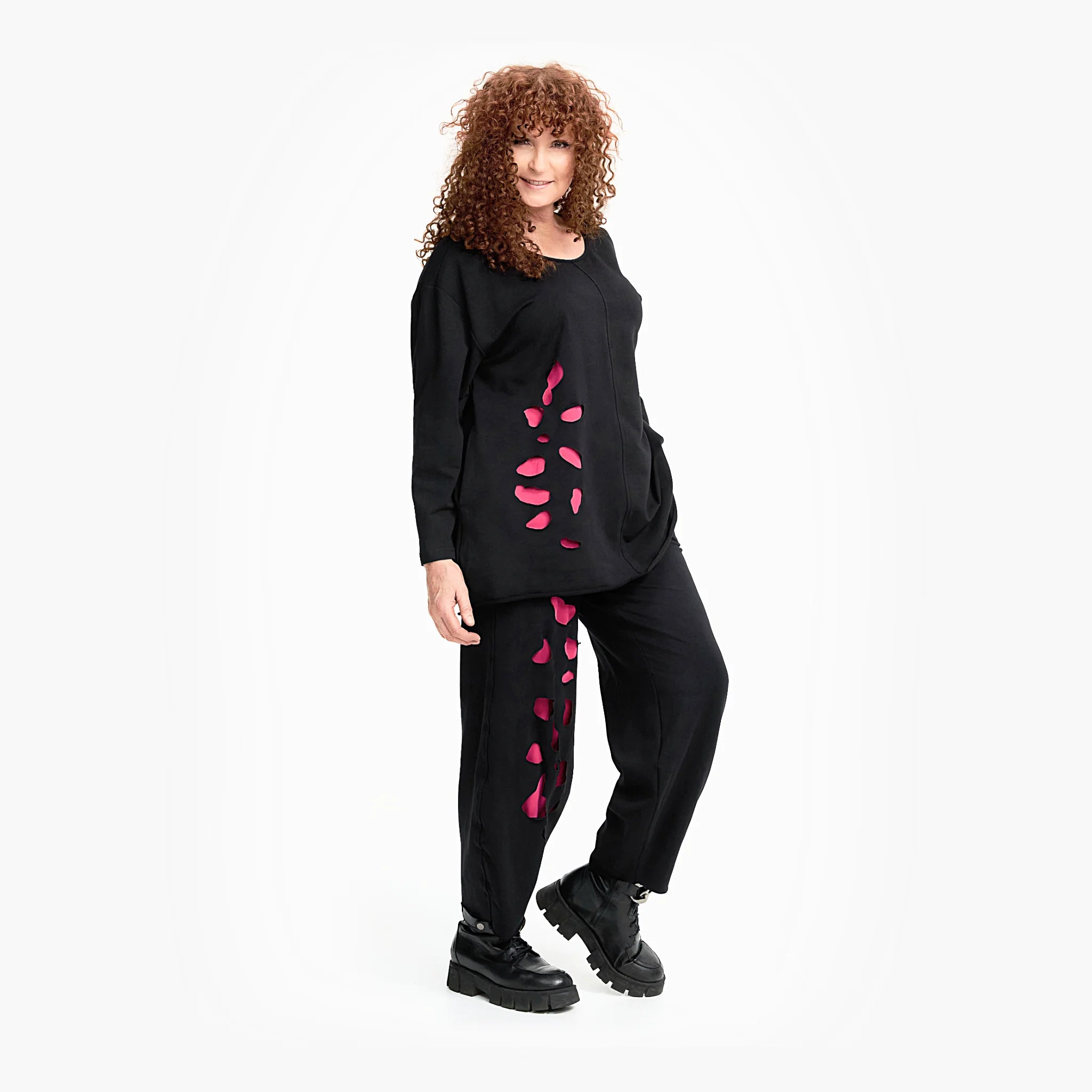  A-Form Shirt von Do Your Best aus Viskose, D719, Schwarz/Pink, Schick, Modern, Bequem