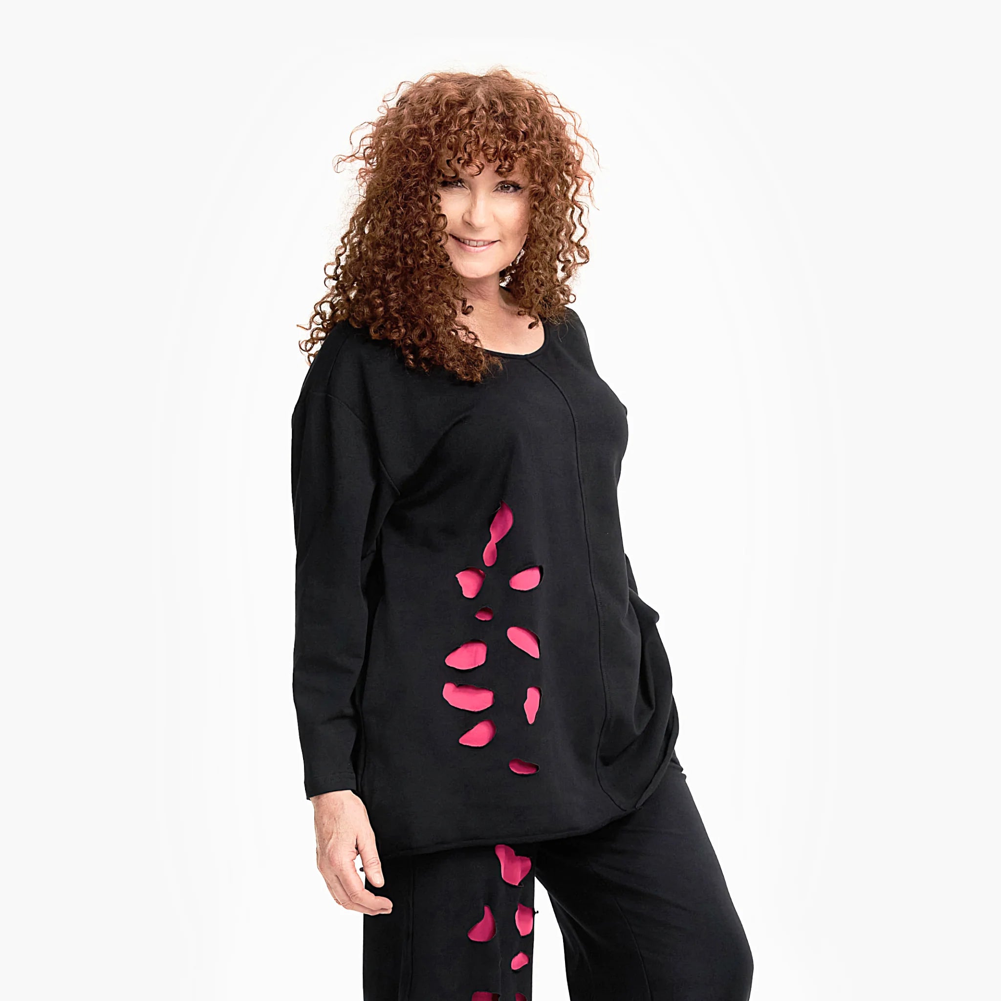  A-Form Shirt von Do Your Best aus Viskose, D719, Schwarz/Pink, Schick, Modern, Bequem