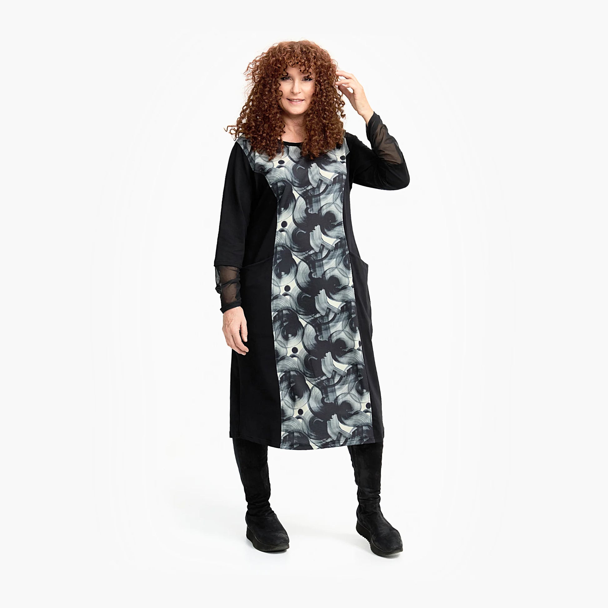  Trendy Lagenlook Kleid mit Rundhalsausschnitt und langen Ärmel, ideal für Herbst und Winter