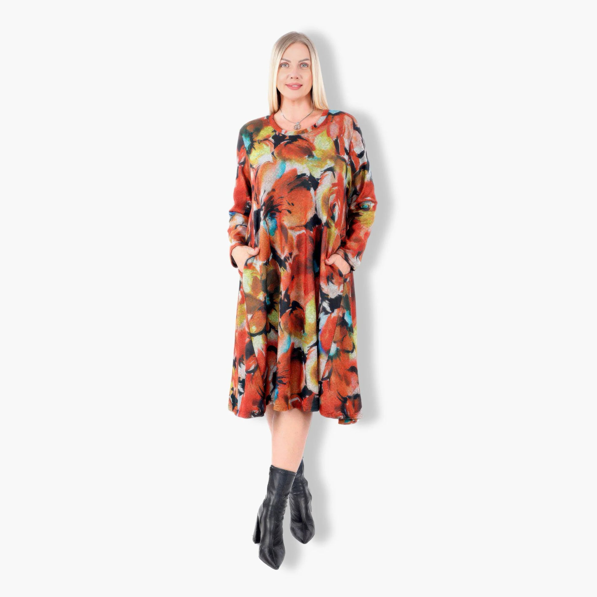  A-Form Kleid von Divas Planet aus Polyester, DP13100, Multicolor/Orange, Floral, Schick