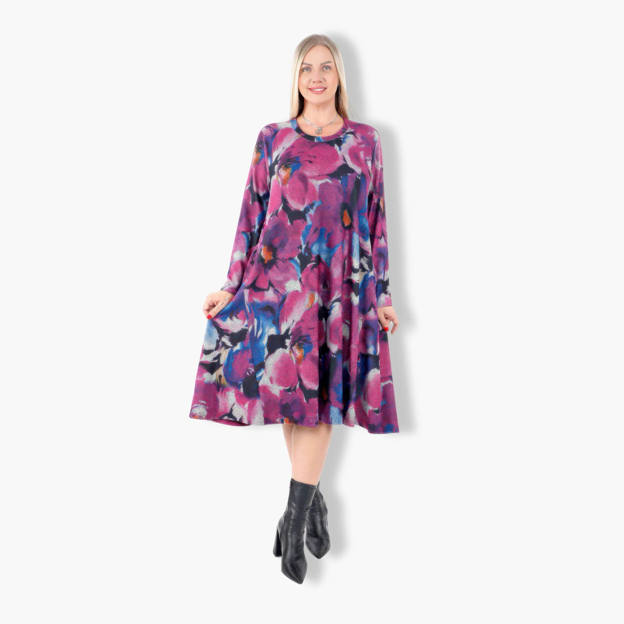  A-Form Kleid von Divas Planet aus Polyester, DP13100, Multicolor/Violett, Floral, Schick