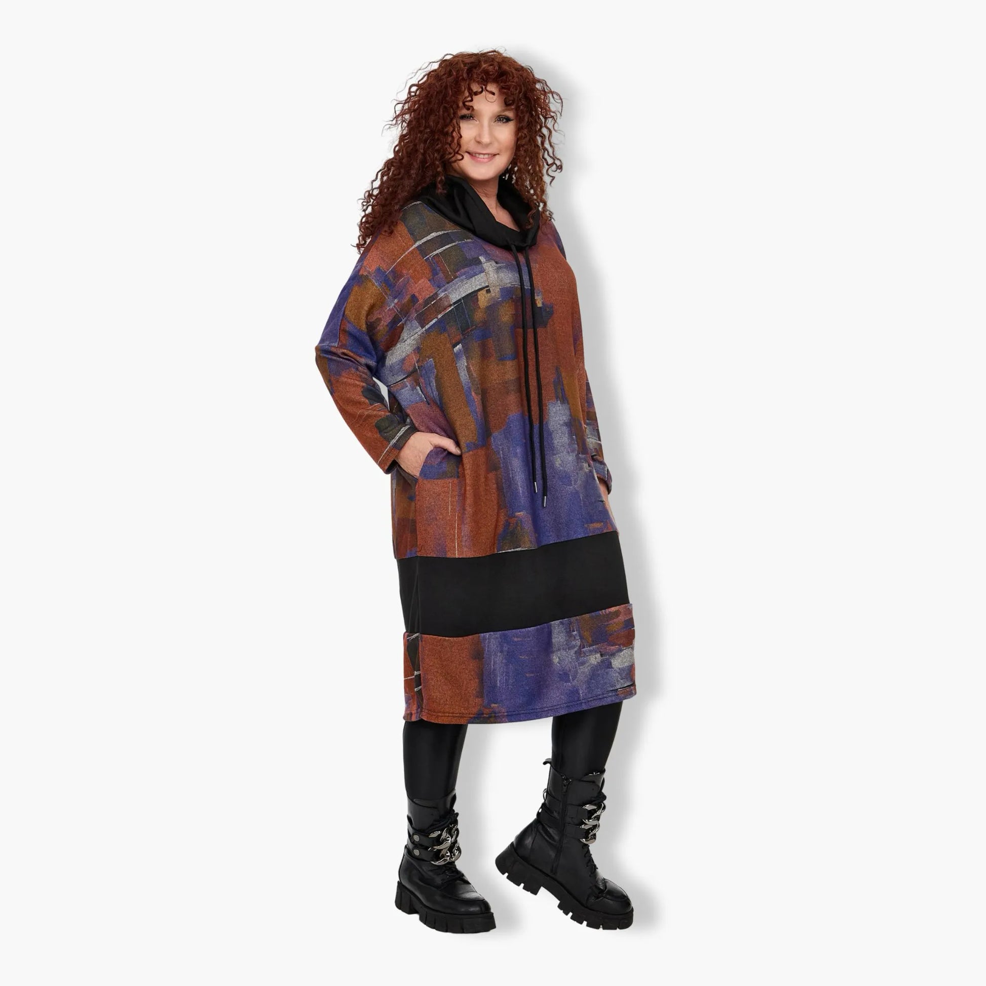  Divas Planet Kleid in gerader Form, aus Baumwolle, DP27980, Multicolor/Terra, Schick