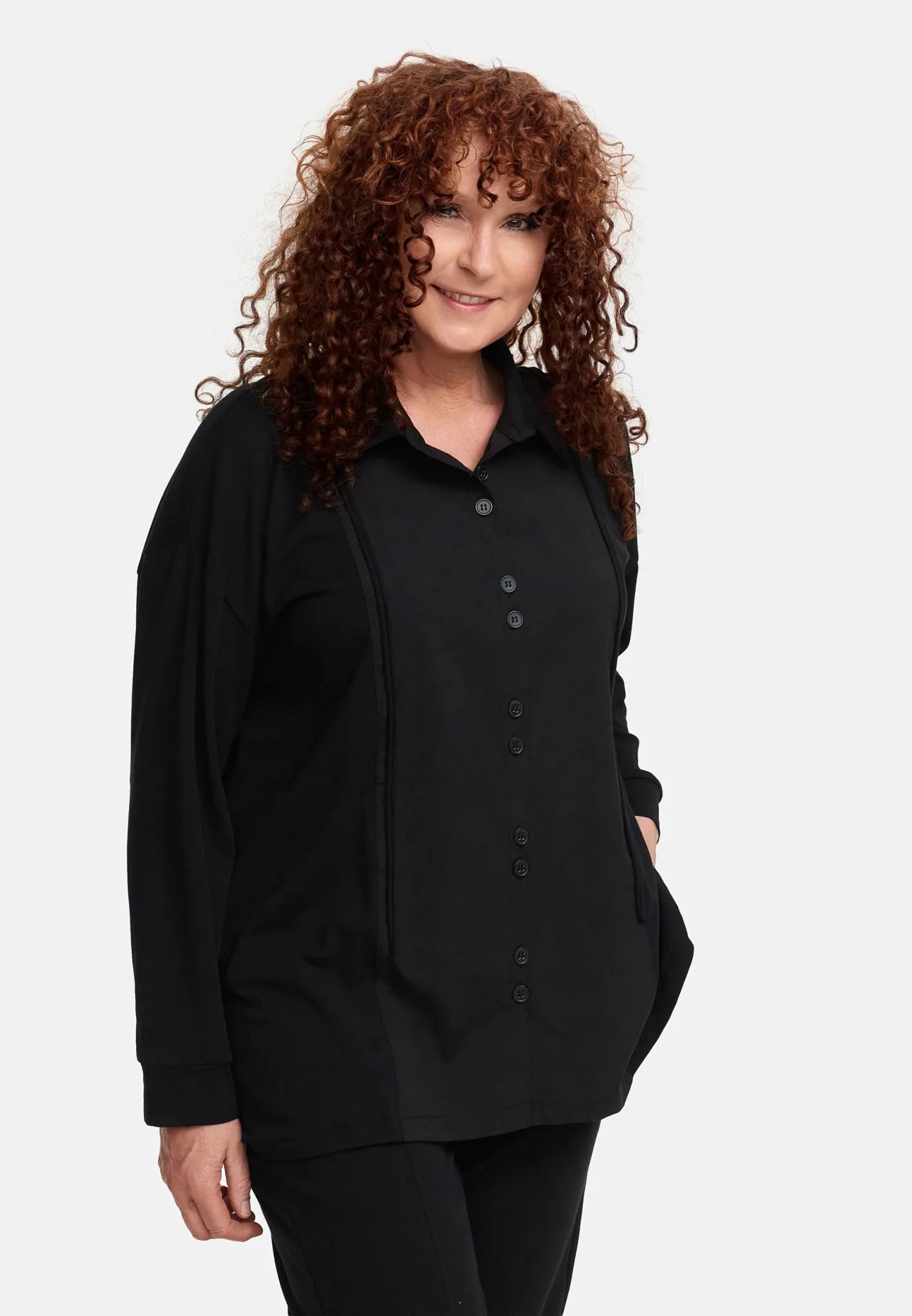  Do Your Best Bluse in gerader Form, aus Baumwolle, D932, Schwarz, Ausgefallen, Zeitlos