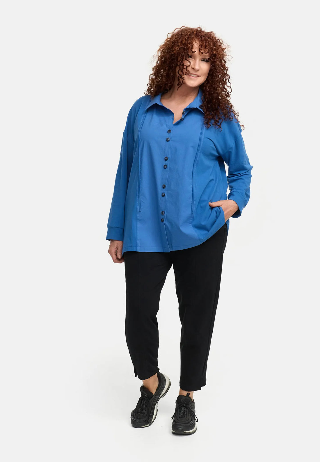  Do Your Best Bluse in gerader Form, aus Baumwolle, D932, Blau, Ausgefallen, Zeitlos