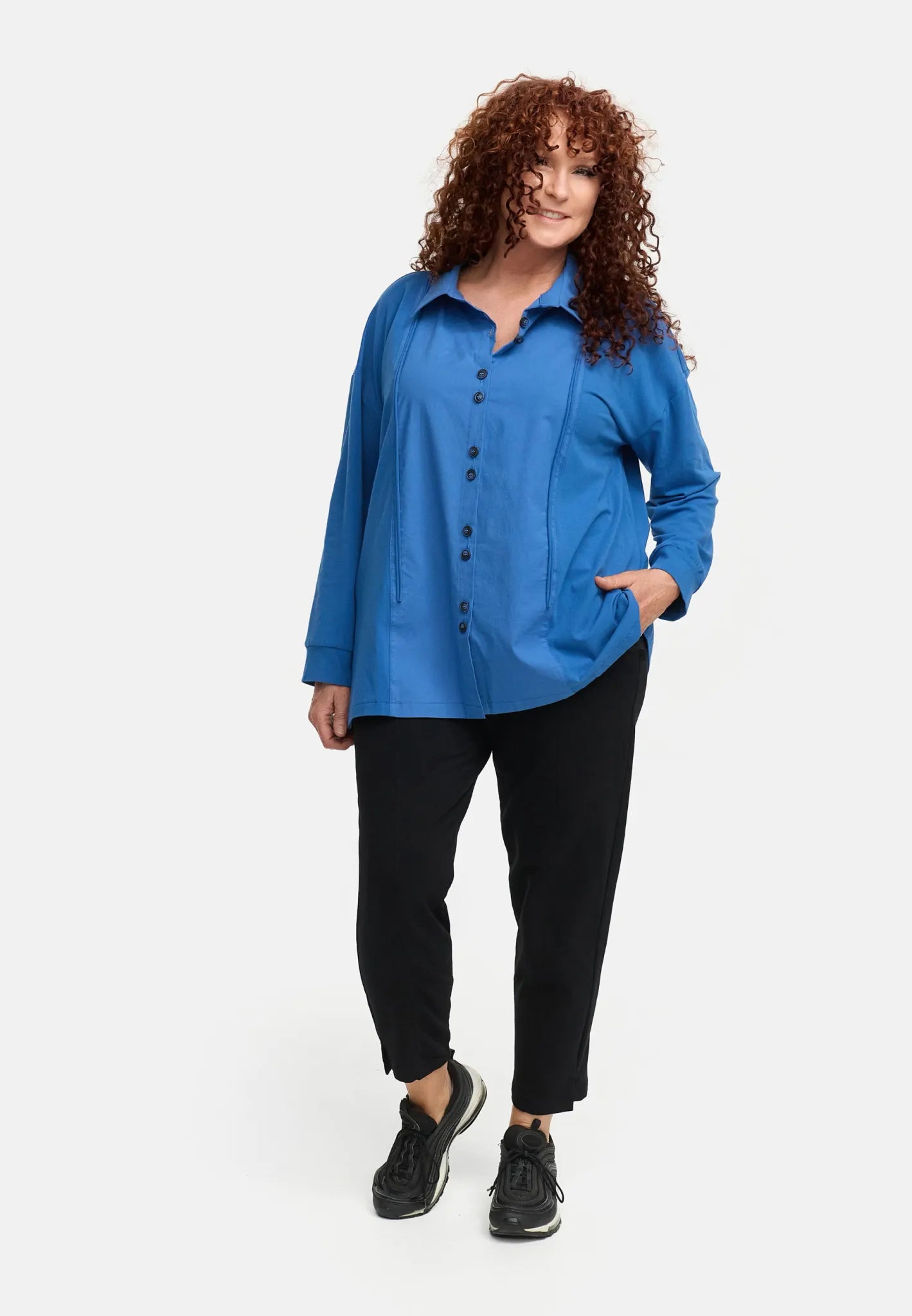  Do Your Best Bluse in gerader Form, aus Baumwolle, D932, Blau, Ausgefallen, Zeitlos