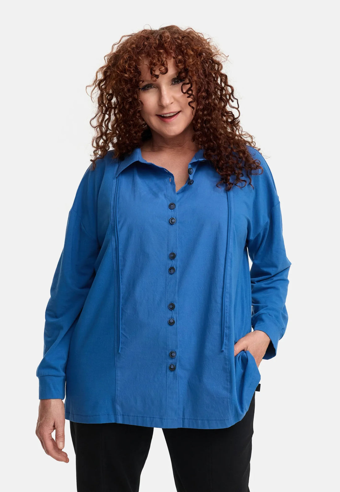  Do Your Best Bluse in gerader Form, aus Baumwolle, D932, Blau, Ausgefallen, Zeitlos