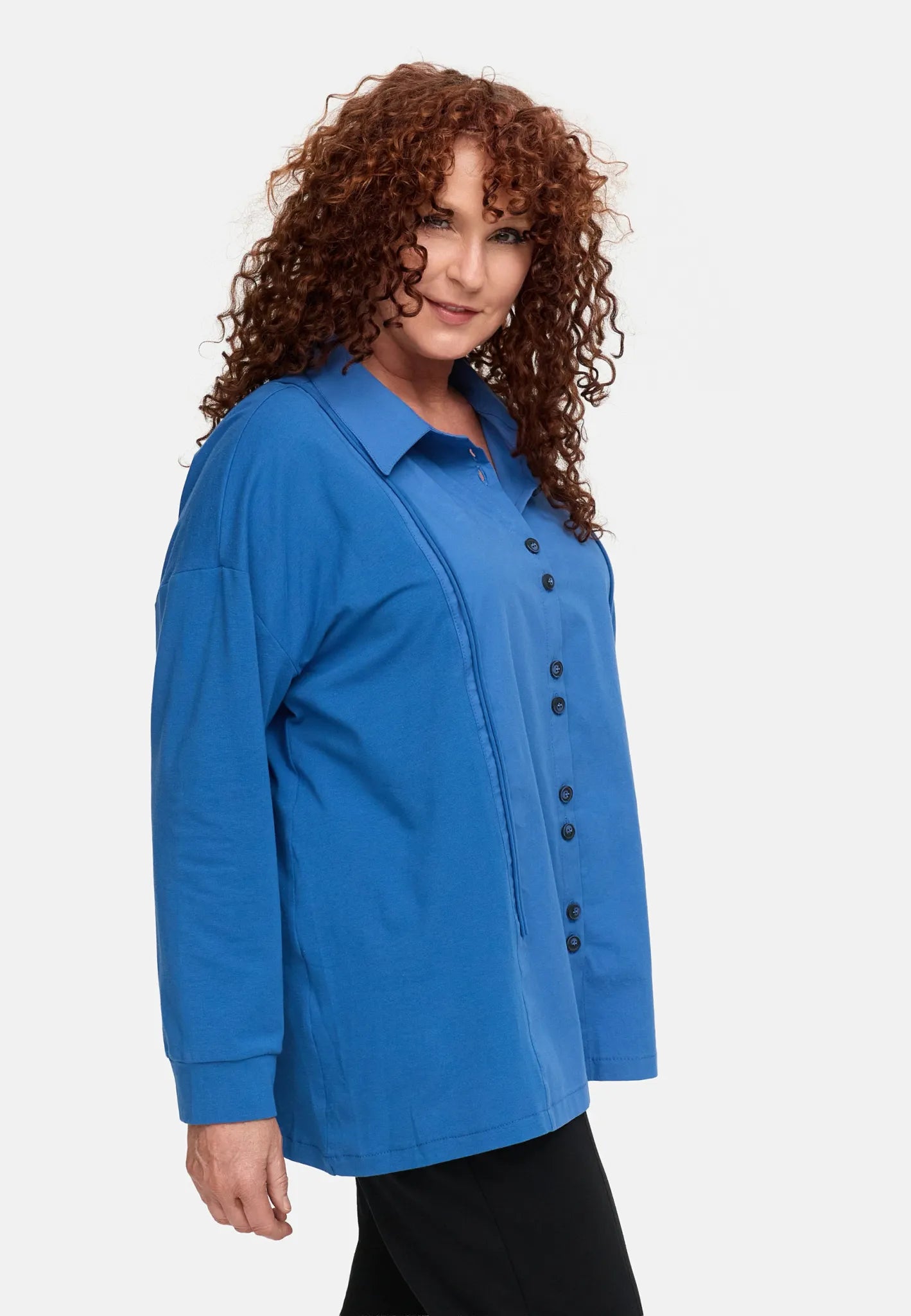  Do Your Best Bluse in gerader Form, aus Baumwolle, D932, Blau, Ausgefallen, Zeitlos