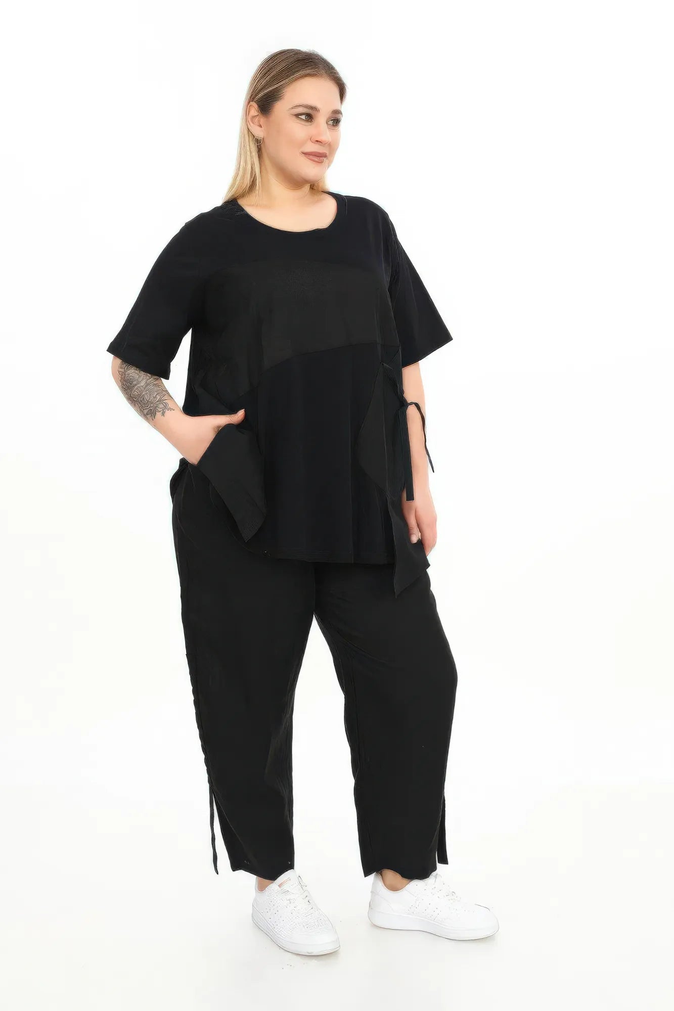  A-Form Shirt von Divas Planet aus Baumwolle, DP10185, Schwarz, Schick, Modern, Bequem