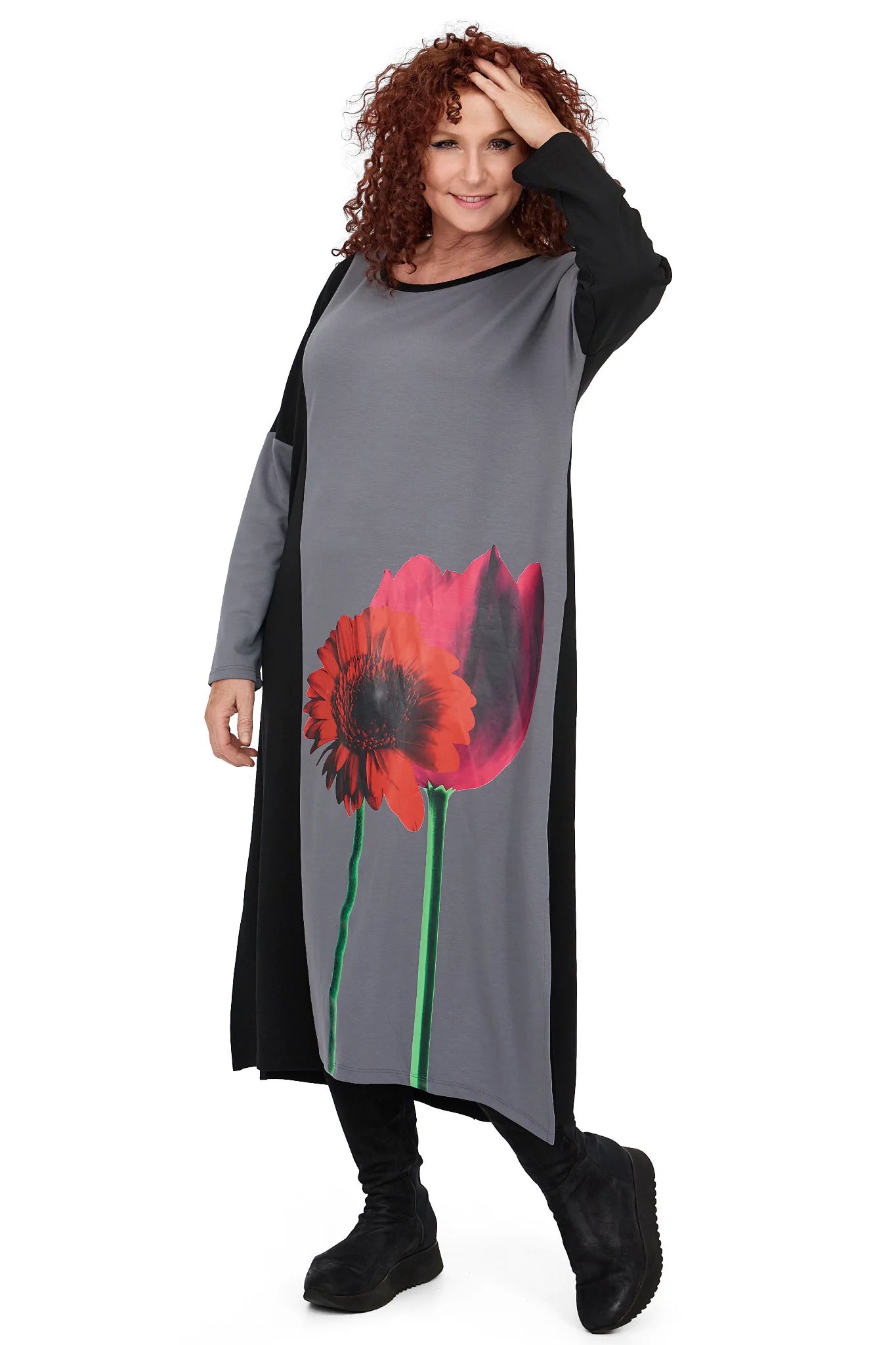  A-Form Kleid von Frenzi aus Viskose, F1007, Schwarz, Schick, Modern, Bequem