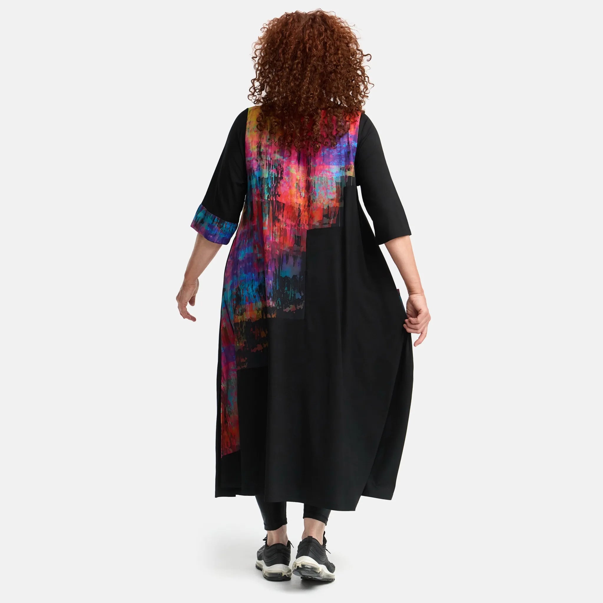  A-Form Kleid von Frenzi aus Viskose, F1515, Schwarz-Rot-Print, Schick, Modern, Bequem, Schick