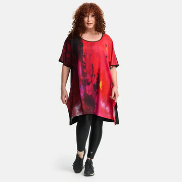 A-Form Tunika von Frenzi aus Viskose, F9504, Schwarz-Rot-Print, Schick, Modern, Bequem, Schick