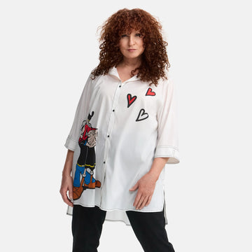  A-Form Bluse von Frenzi aus Viskose, F9514, Weiß-Print, Schick, Modern, Bequem, Schick
