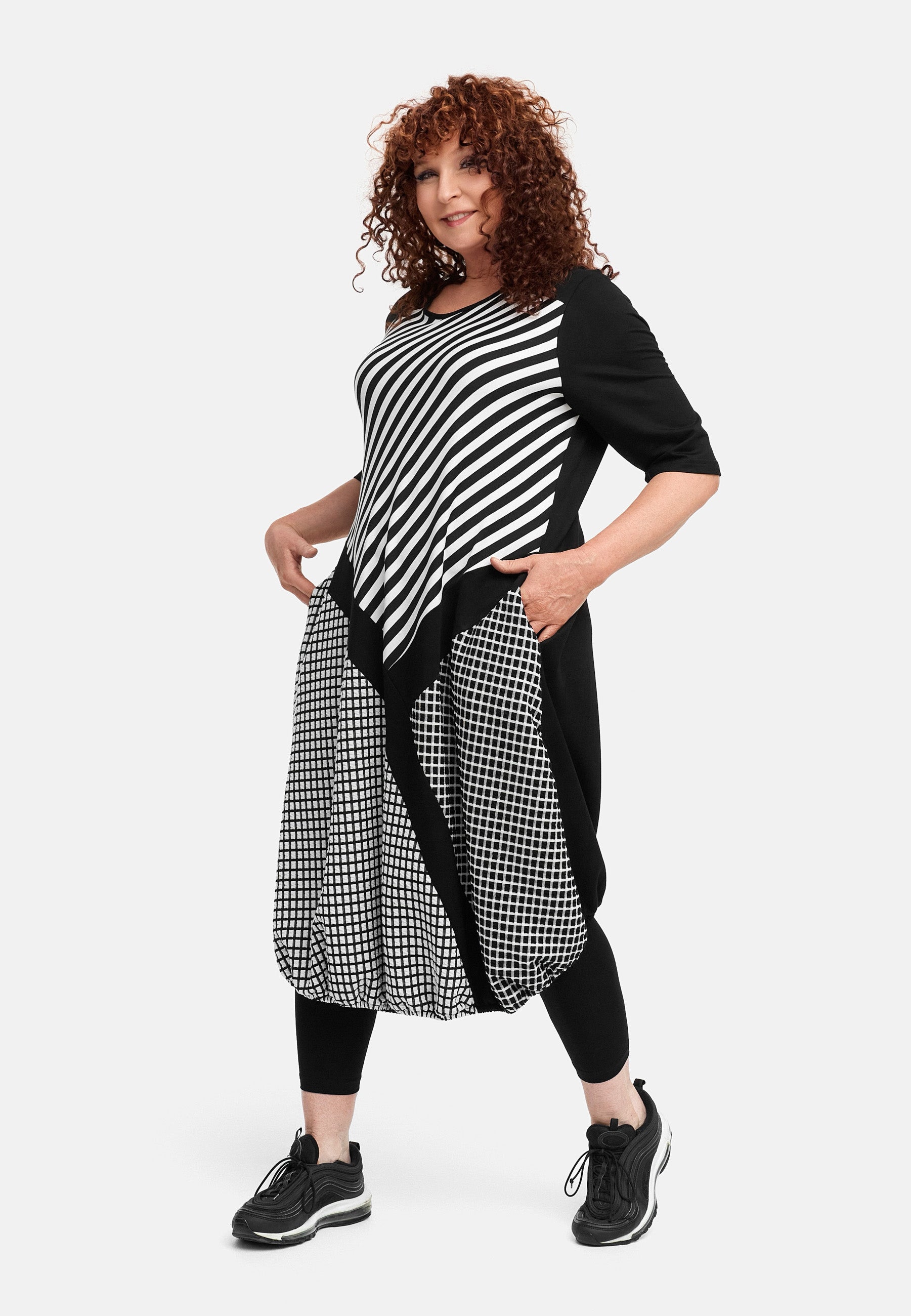  Ballonkleid von Do Your Best aus Viskose, D929, Schwarz, Abstrakt, Schick, Modern, Bequem