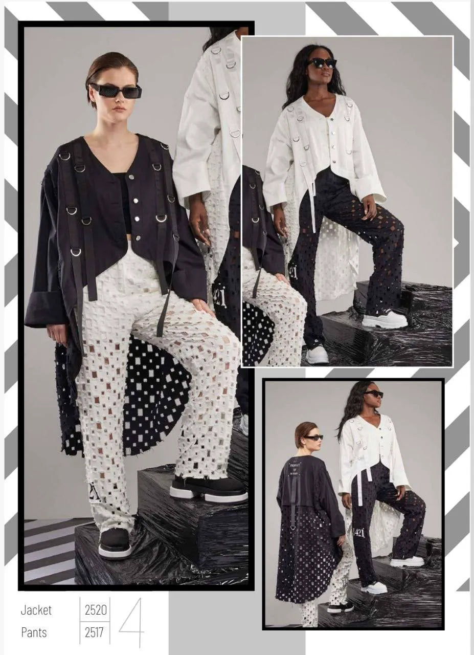  H4 Fashion Mantel in Vokuhila-Form, aus Materialmix, 2520, Schwarz, Ausgefallen, Zeitlos