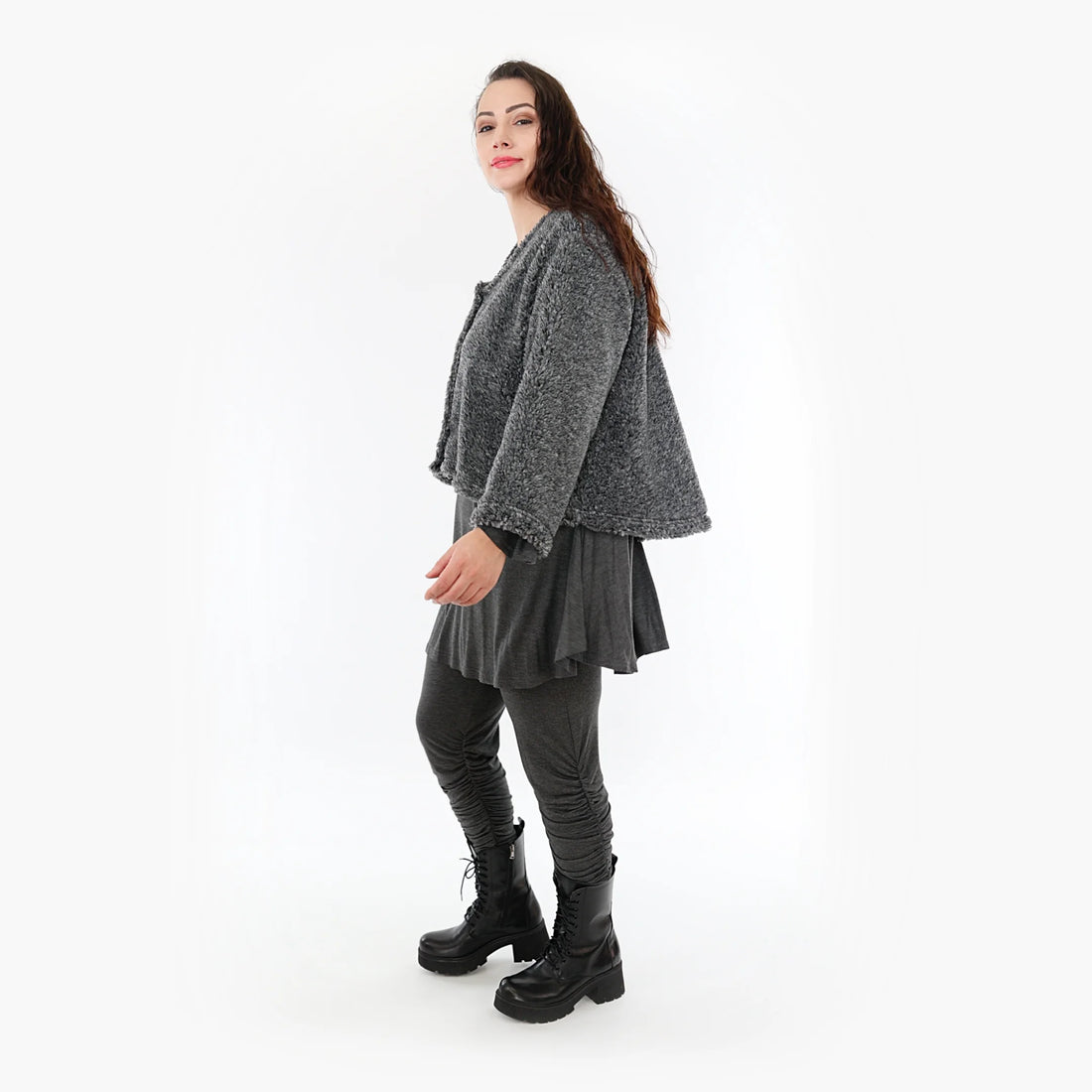  AKH Fashion Jacke in gerundeter Form, aus Materialmix, 1360.00130, Dunkelgrau, Schick