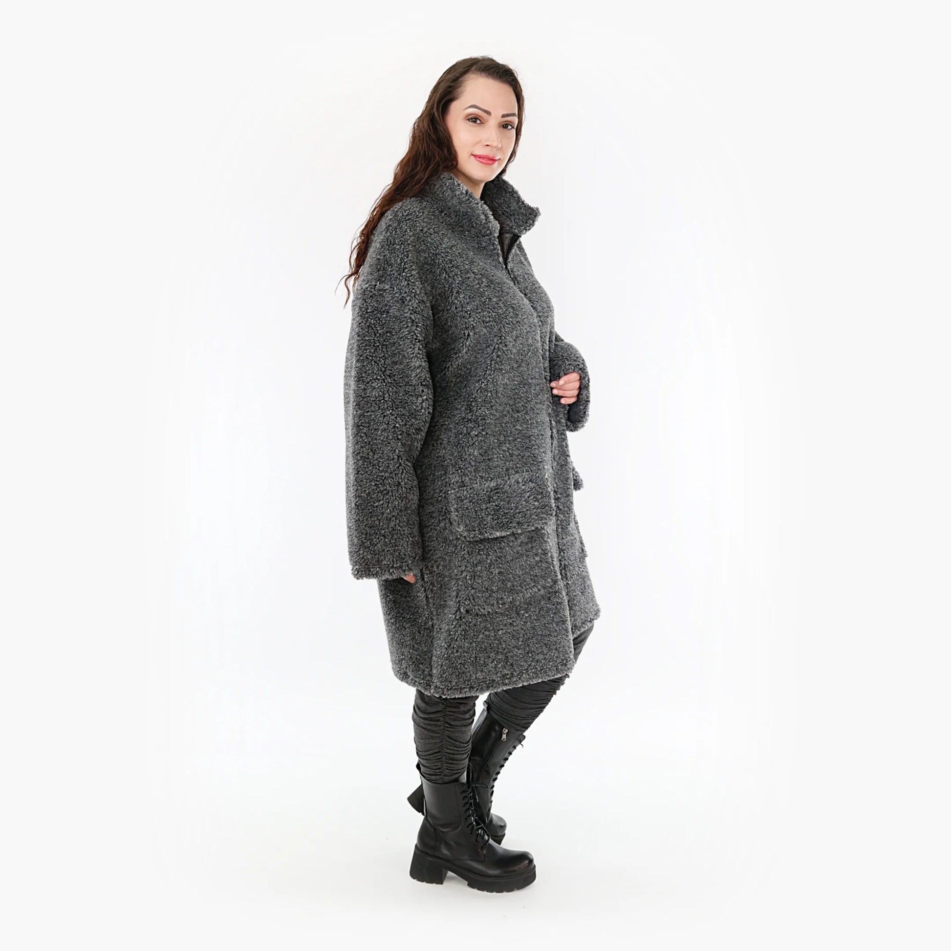  Jacke von AKH Fashion aus Materialmix in gerader Form, 1360.06656, Dunkelgrau, Ausgefallen