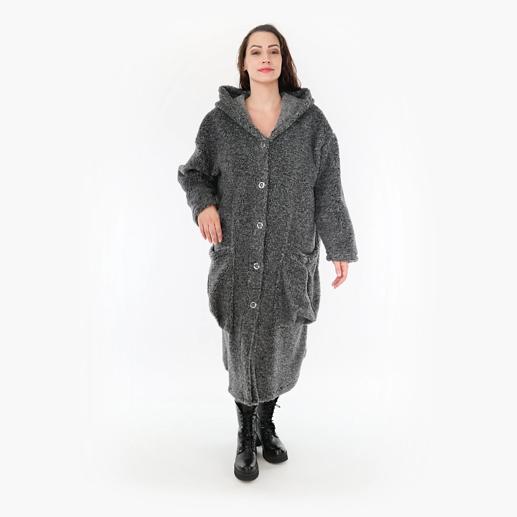  AKH Fashion Mantel in gerader Form, aus Materialmix, 1360.06979, Dunkelgrau, Schick