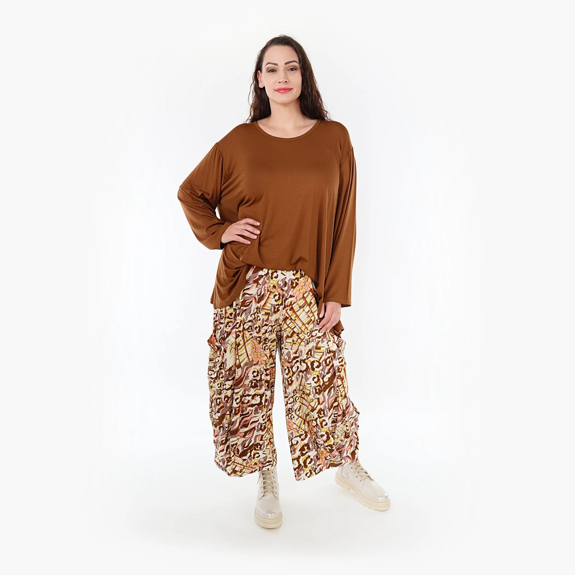  Ballonhose von AKH Fashion aus Viskose, 1355.08069, Cognac-Rose-Weiß, Muster, Ausgefallen