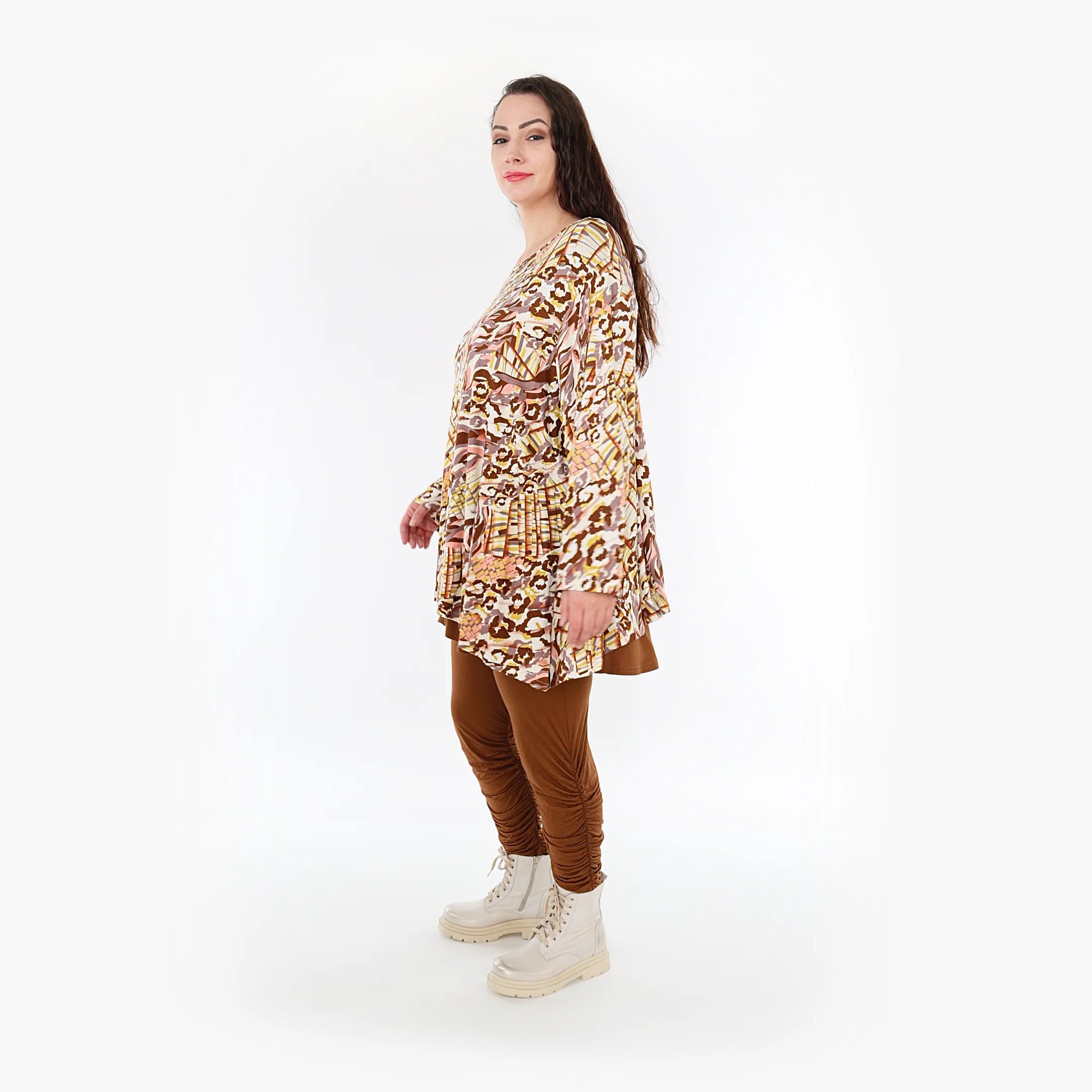  A-Form Bigshirt von AKH Fashion aus Viskose, 1355.00593, Cognac-Rose-Weiß, Muster, Schick