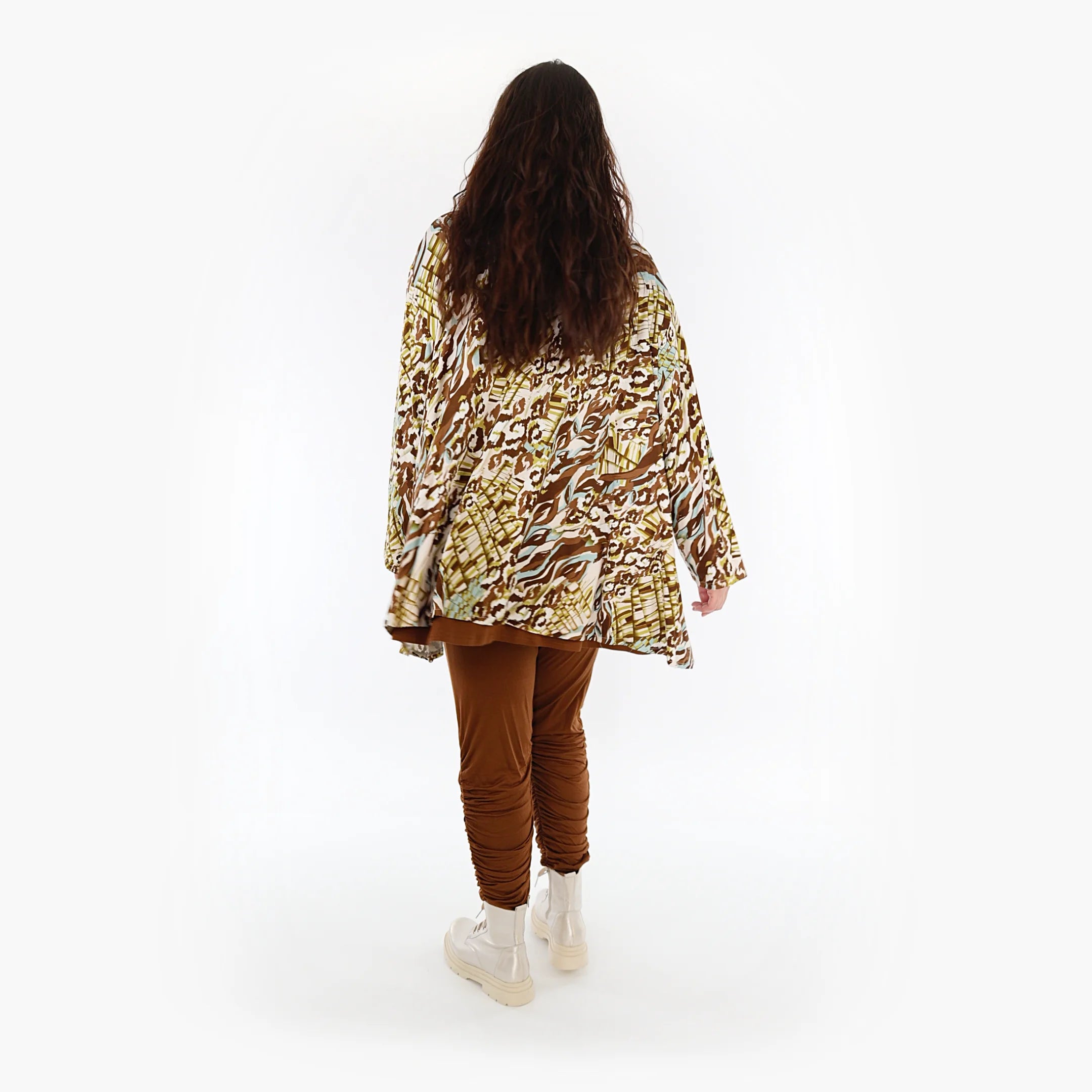  A-Form Bigshirt von AKH Fashion aus Viskose, 1355.00593, Olive-Cognac-Weiß, Muster, Schick