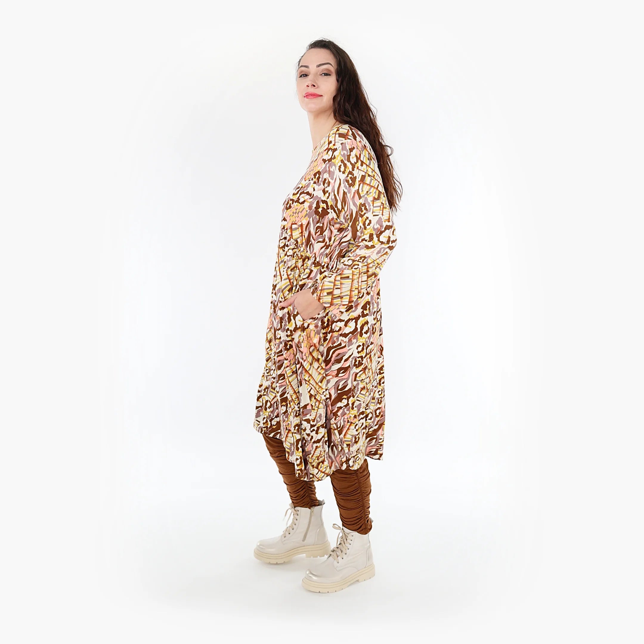  Ballonkleid von AKH Fashion aus Viskose, 1355.06698, Cognac-Rose-Weiß, Muster, Schick