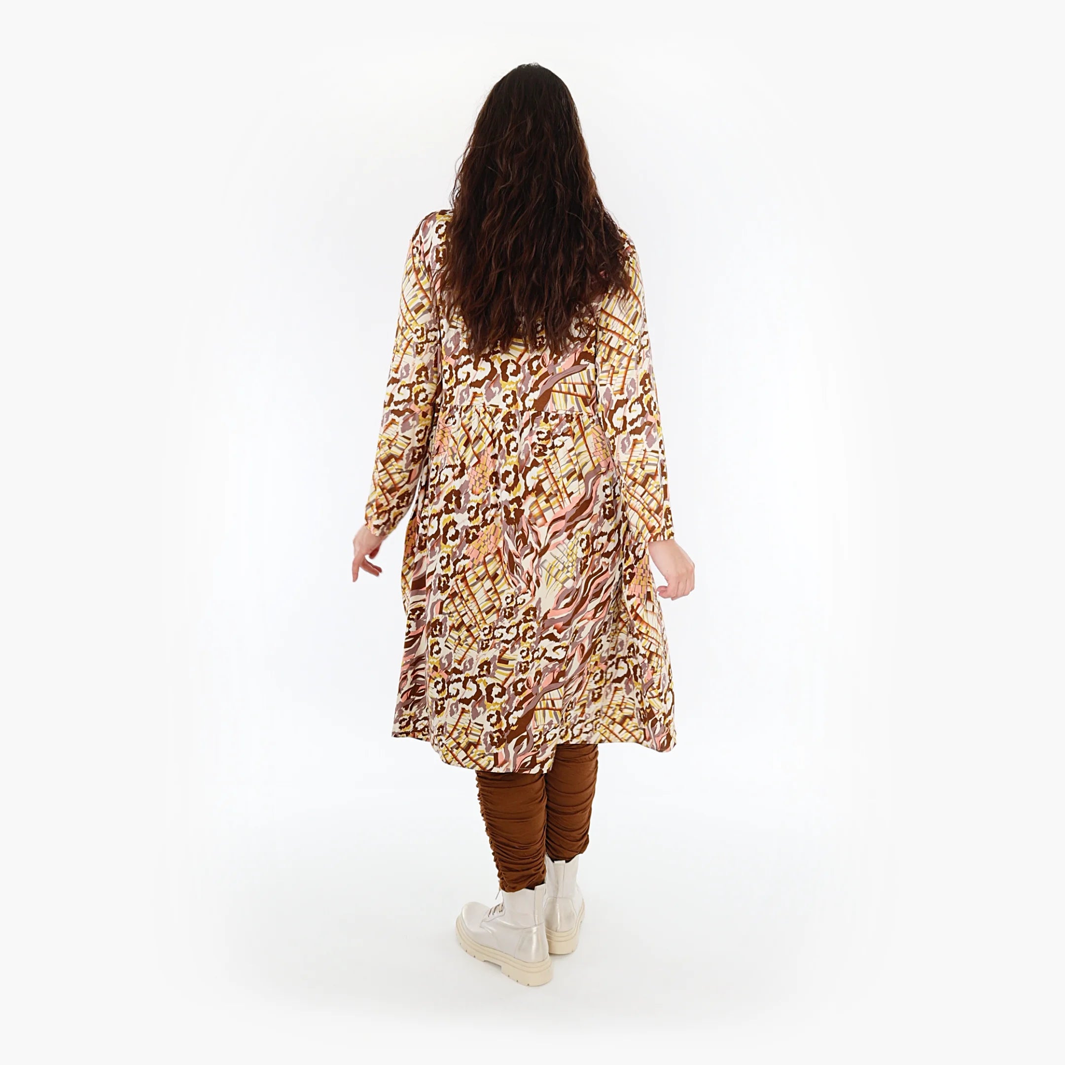  Ballonkleid von AKH Fashion aus Viskose, 1355.06698, Cognac-Rose-Weiß, Muster, Schick