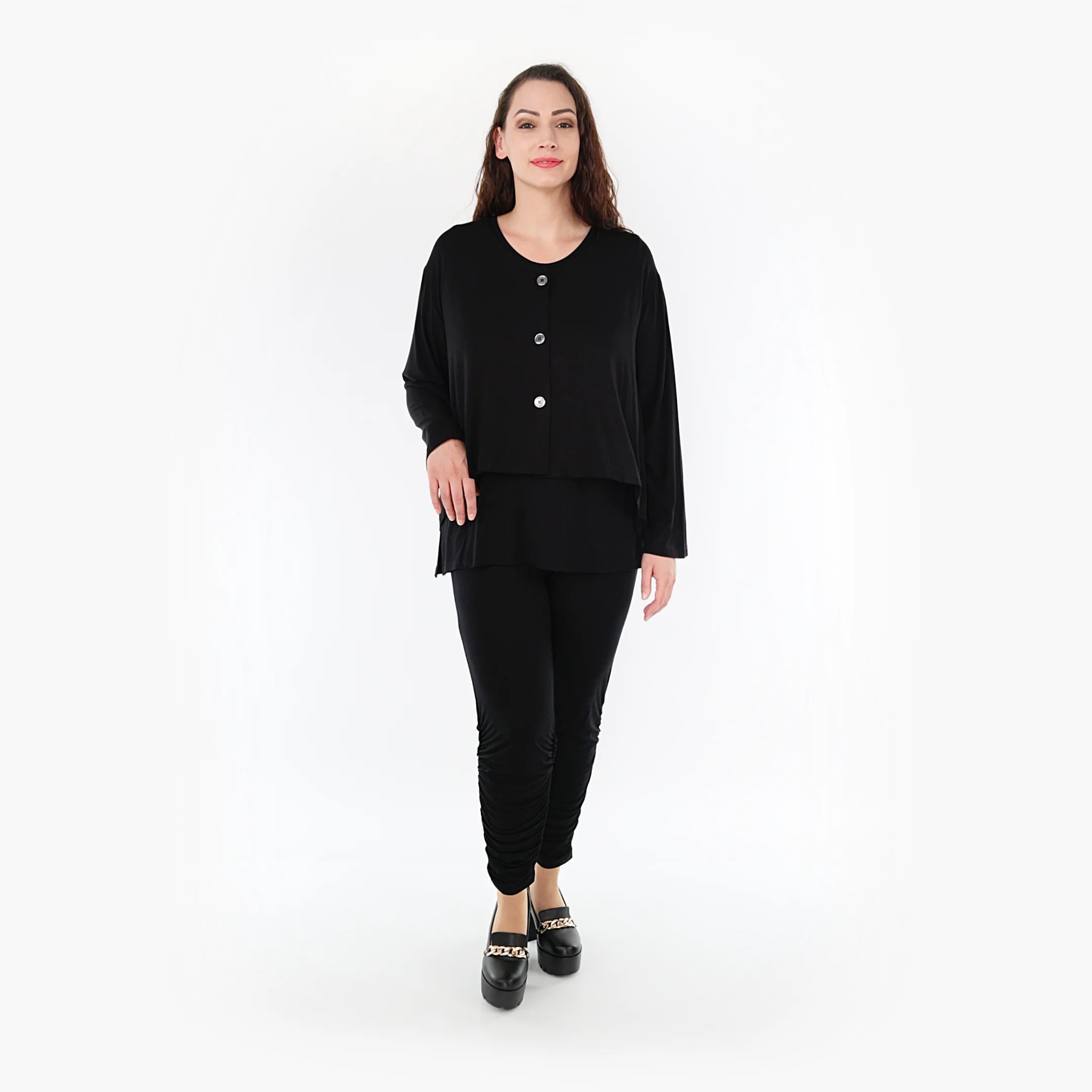  AKH Fashion Jacke in gerundeter Form, aus Bambus, 1356.00130, Schwarz, Schick, Modern