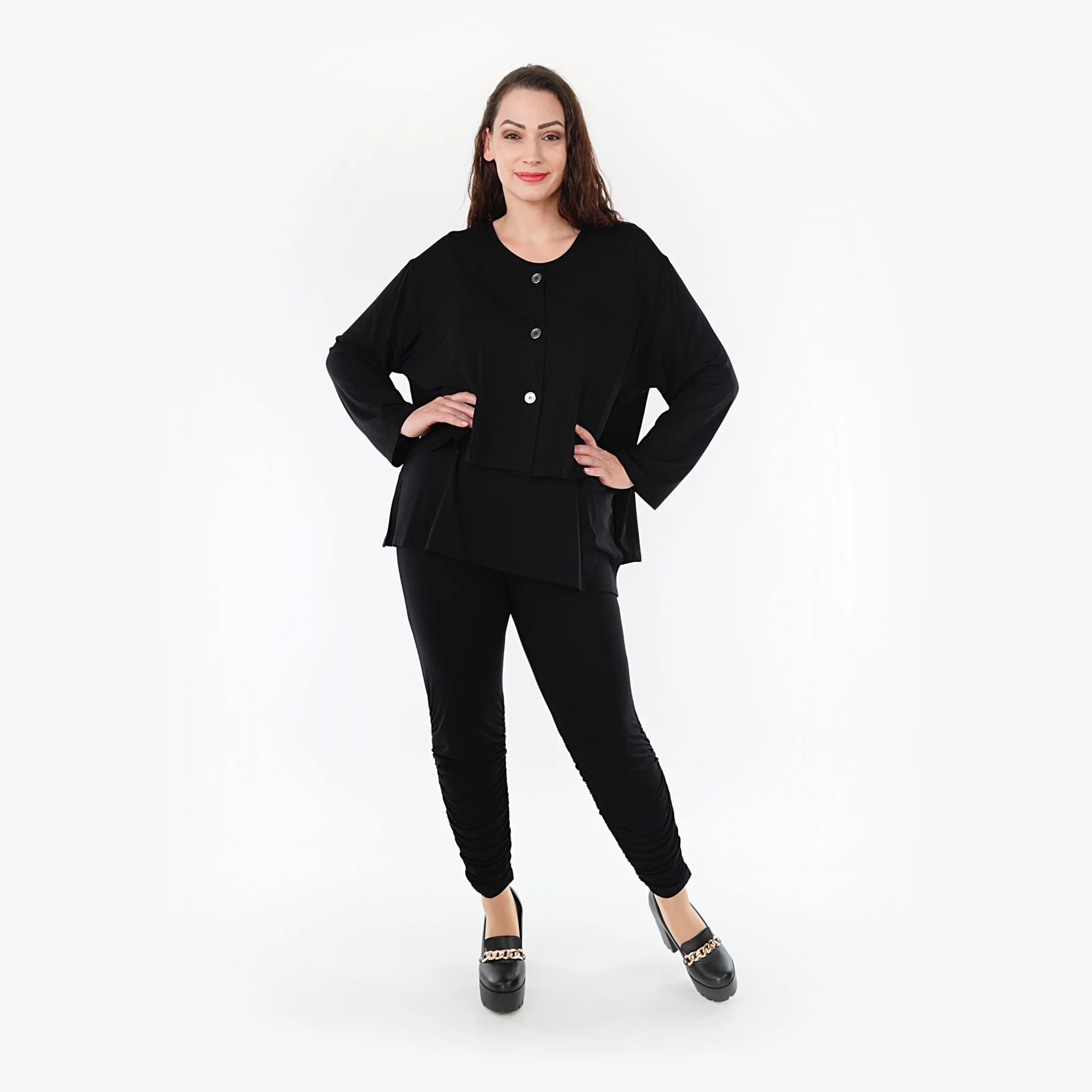  AKH Fashion Jacke in gerundeter Form, aus Bambus, 1356.00130, Schwarz, Schick, Modern