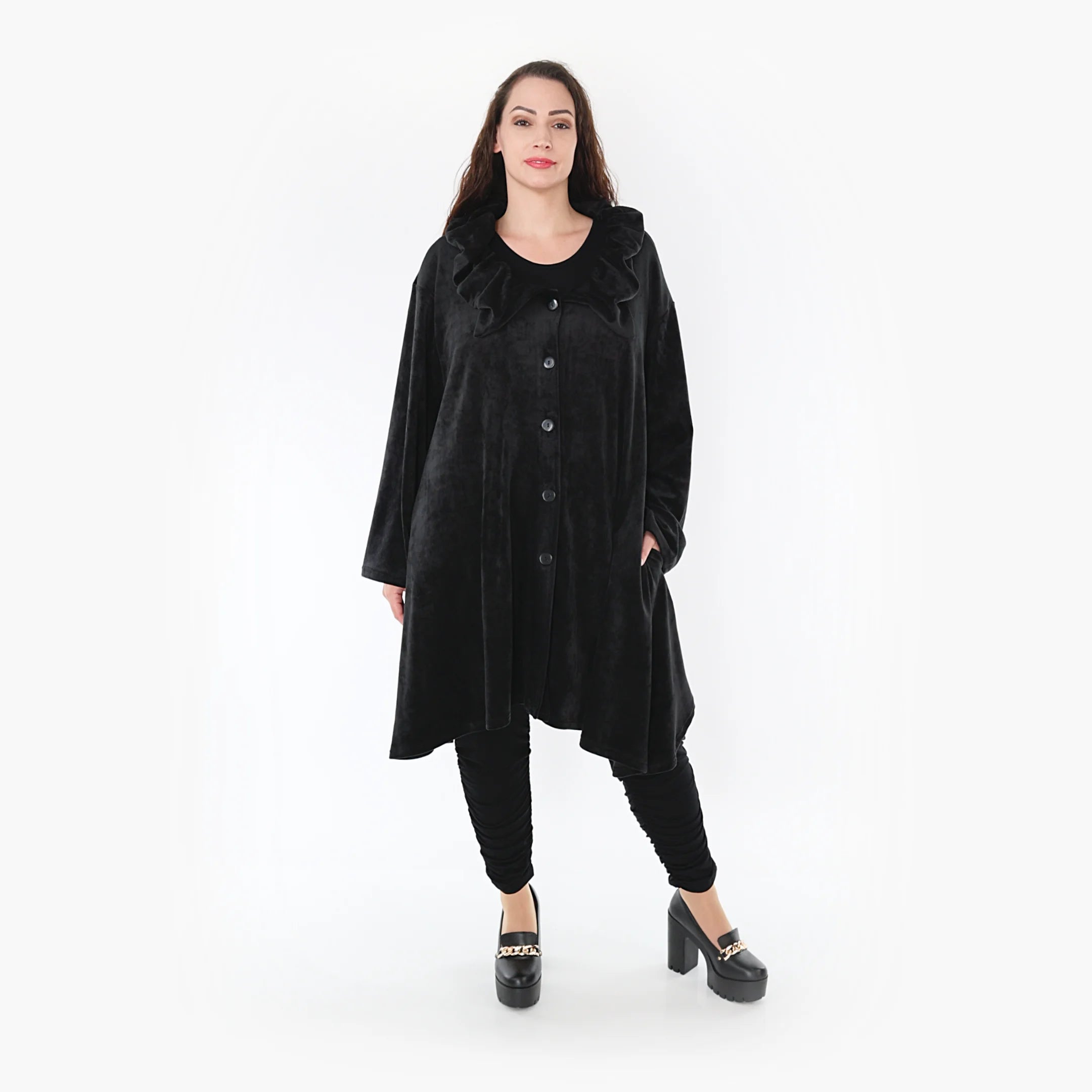  AKH Fashion Jacke in gerundeter Form, aus Polyester, 1368.05459, Schwarz, Schick, Modern