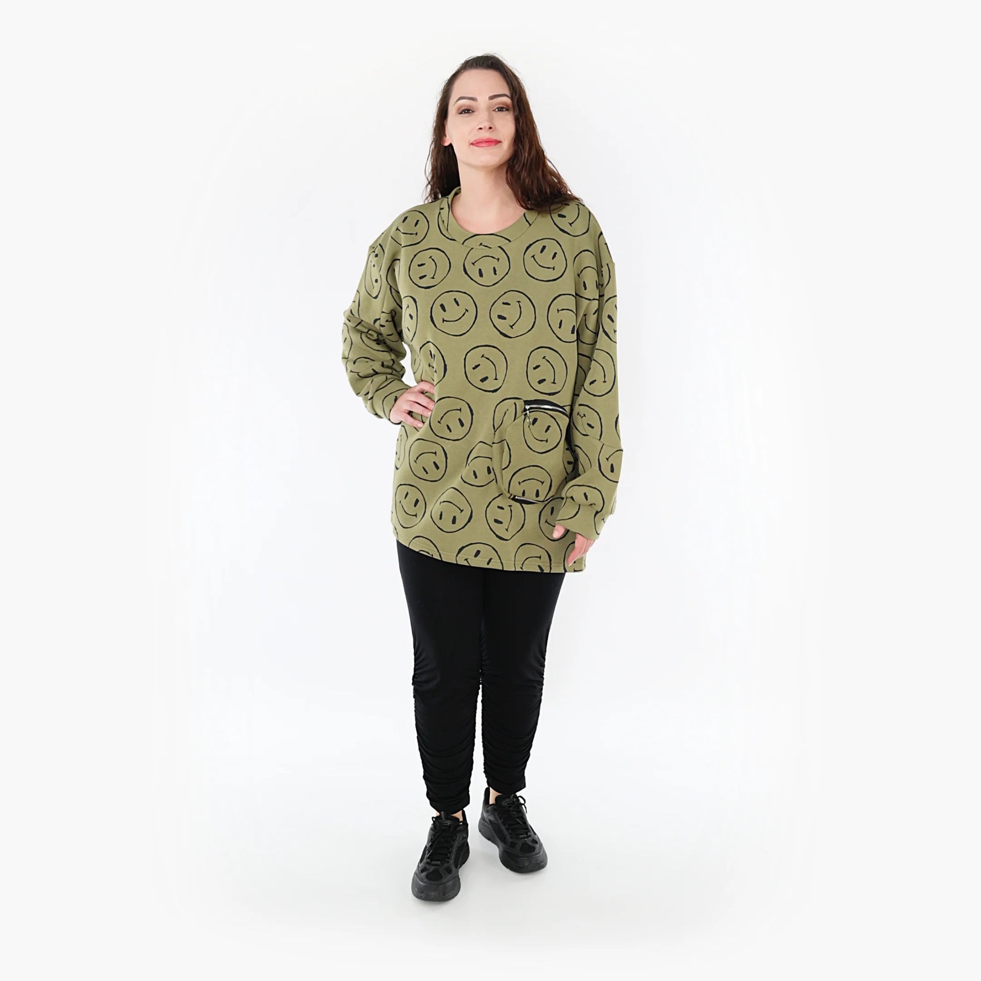  A-Form Bigshirt von AKH Fashion aus Baumwolle, 1361.06987, Olive-Schwarz, Unifarben, Schick