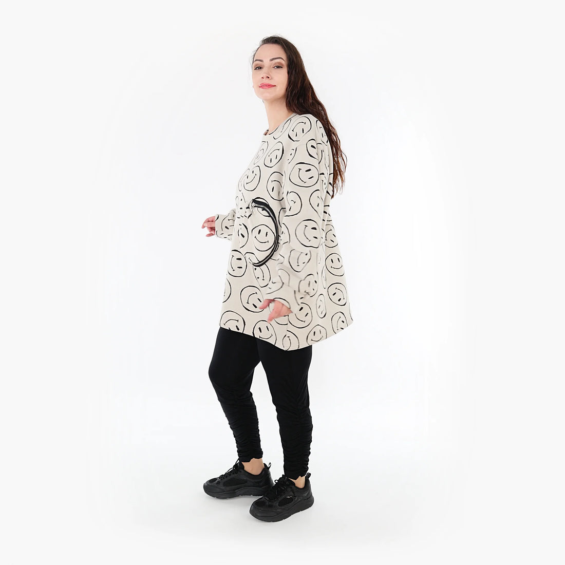  A-Form Bigshirt von AKH Fashion aus Baumwolle, 1361.06987, Beige-Schwarz, Unifarben, Schick