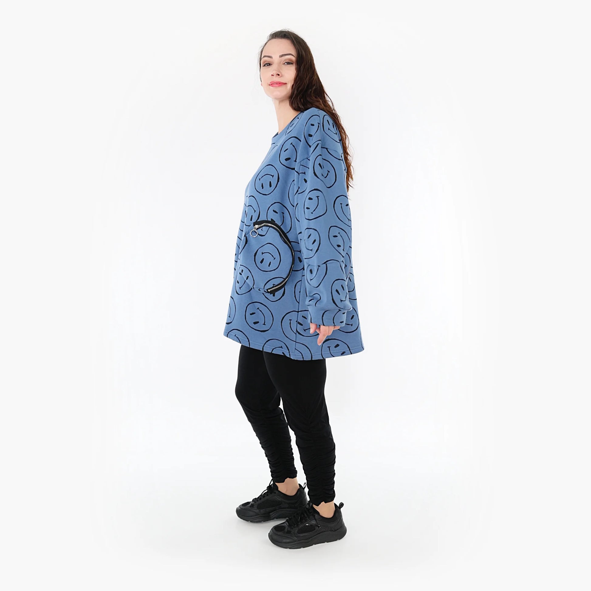  A-Form Bigshirt von AKH Fashion aus Baumwolle, 1361.06987, Jeansblau-Schwarz, Schick, Modern