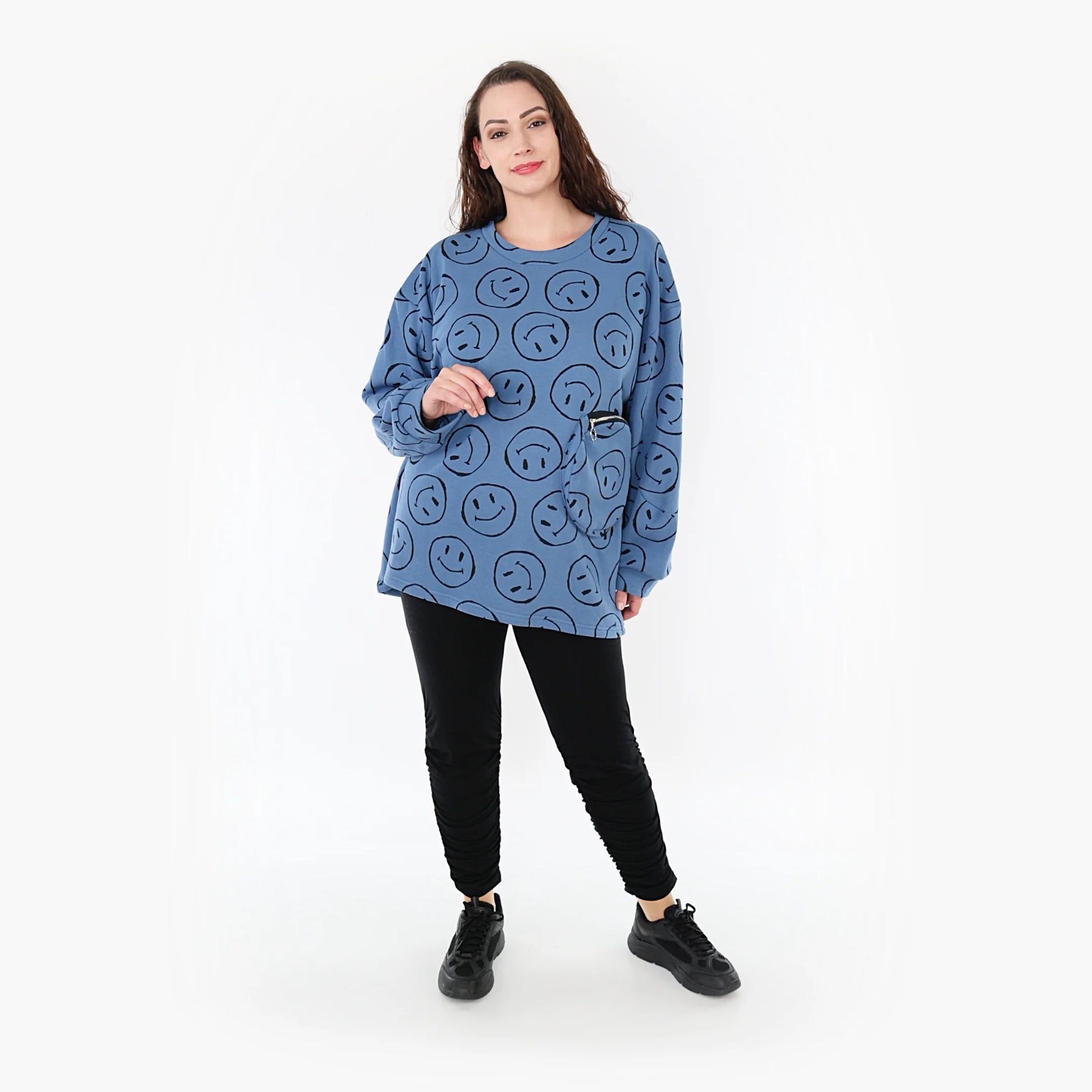  A-Form Bigshirt von AKH Fashion aus Baumwolle, 1361.06987, Jeansblau-Schwarz, Schick, Modern