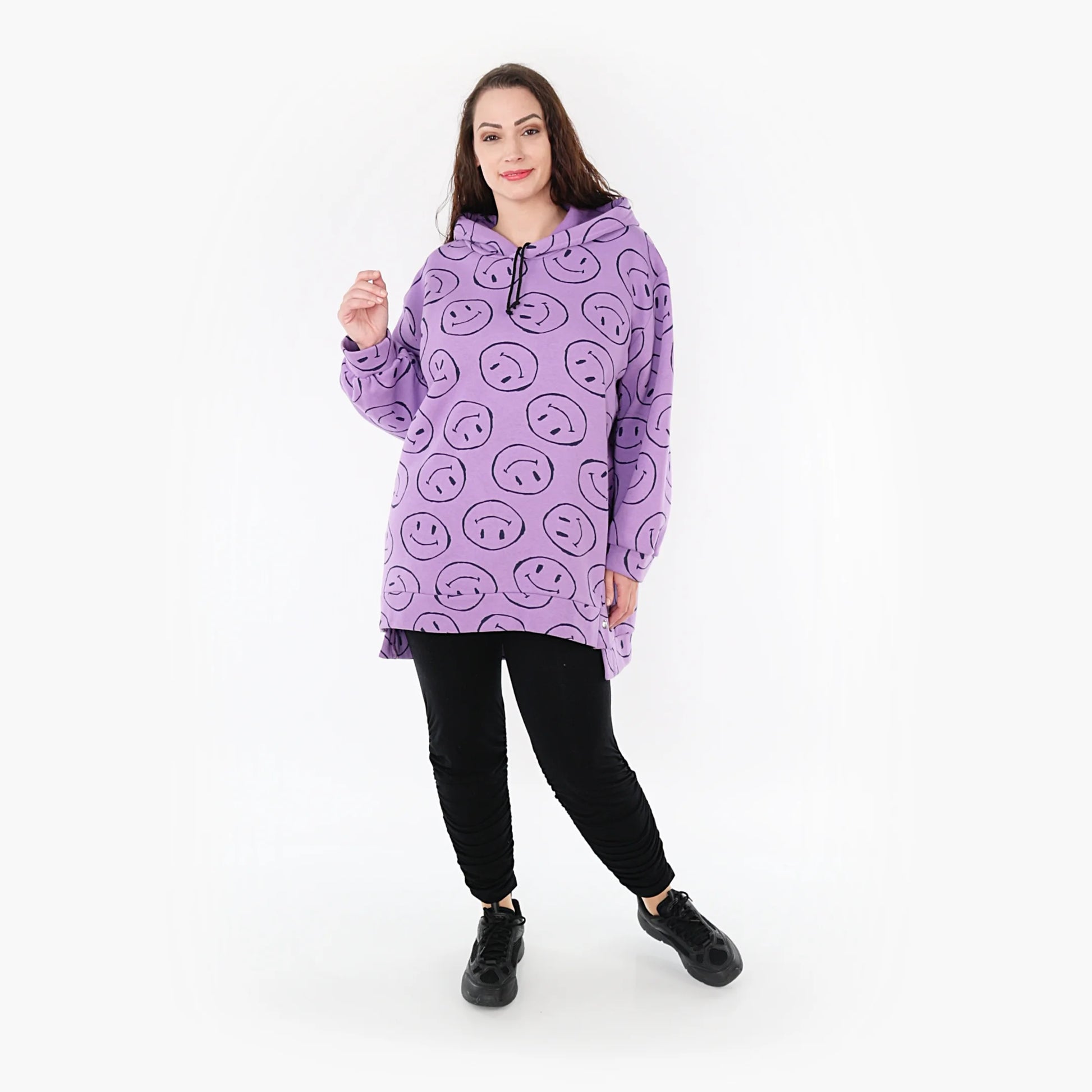  Bigshirt von AKH Fashion aus Baumwolle in gerader Form, 1361.06988, Flieder-Schwarz, Schick