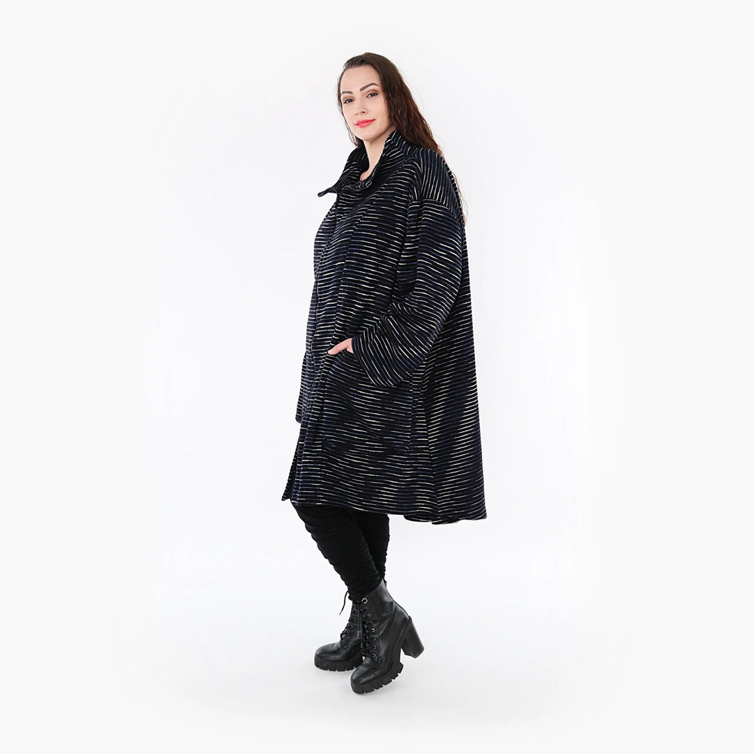 Coat from AKH Fashion made of cotton in a high-low design, 1367.02276, Black-Blue-White 