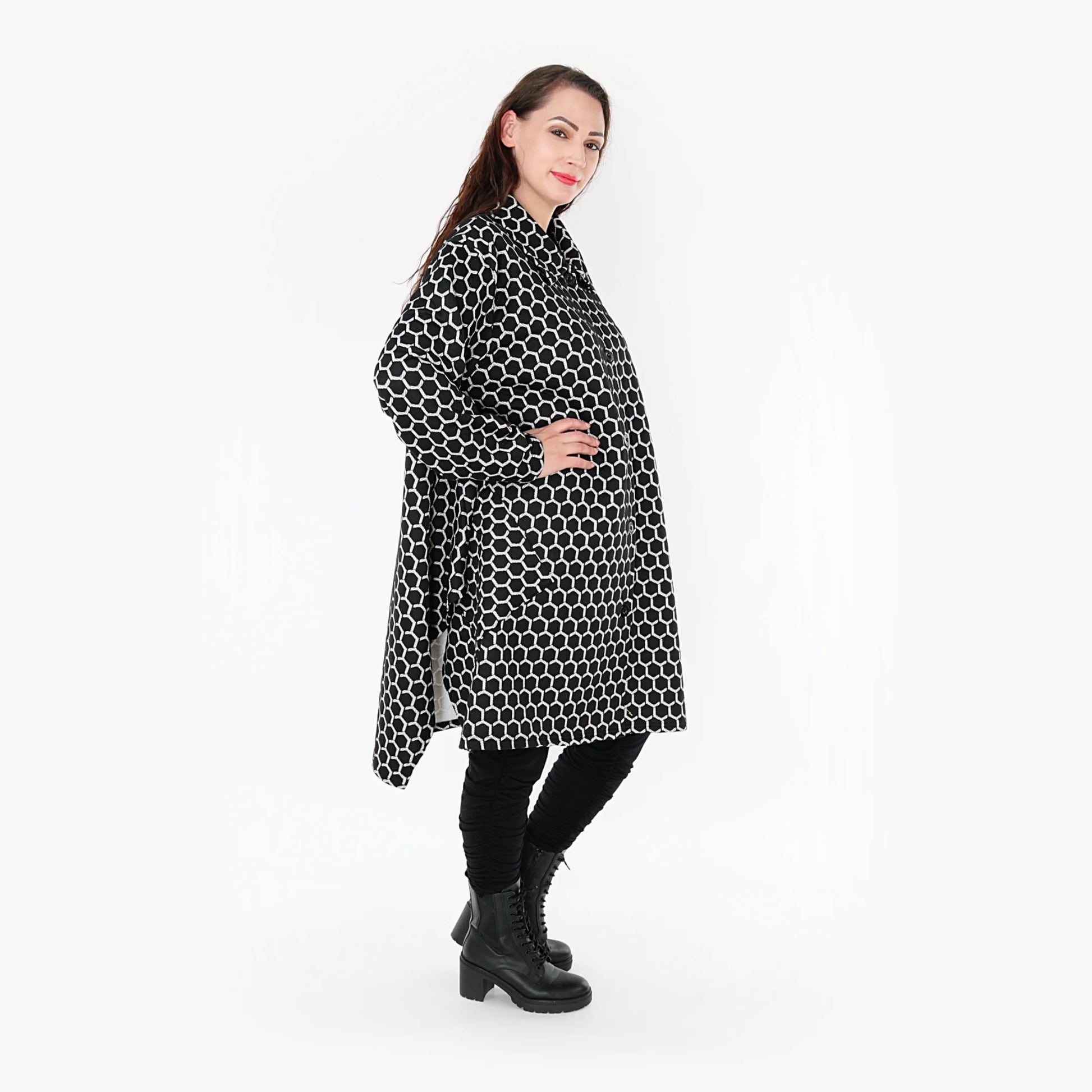  Ballonjacke von AKH Fashion aus Materialmix, 1365.06864, Schwarz-Weiß, Raute, Ausgefallen