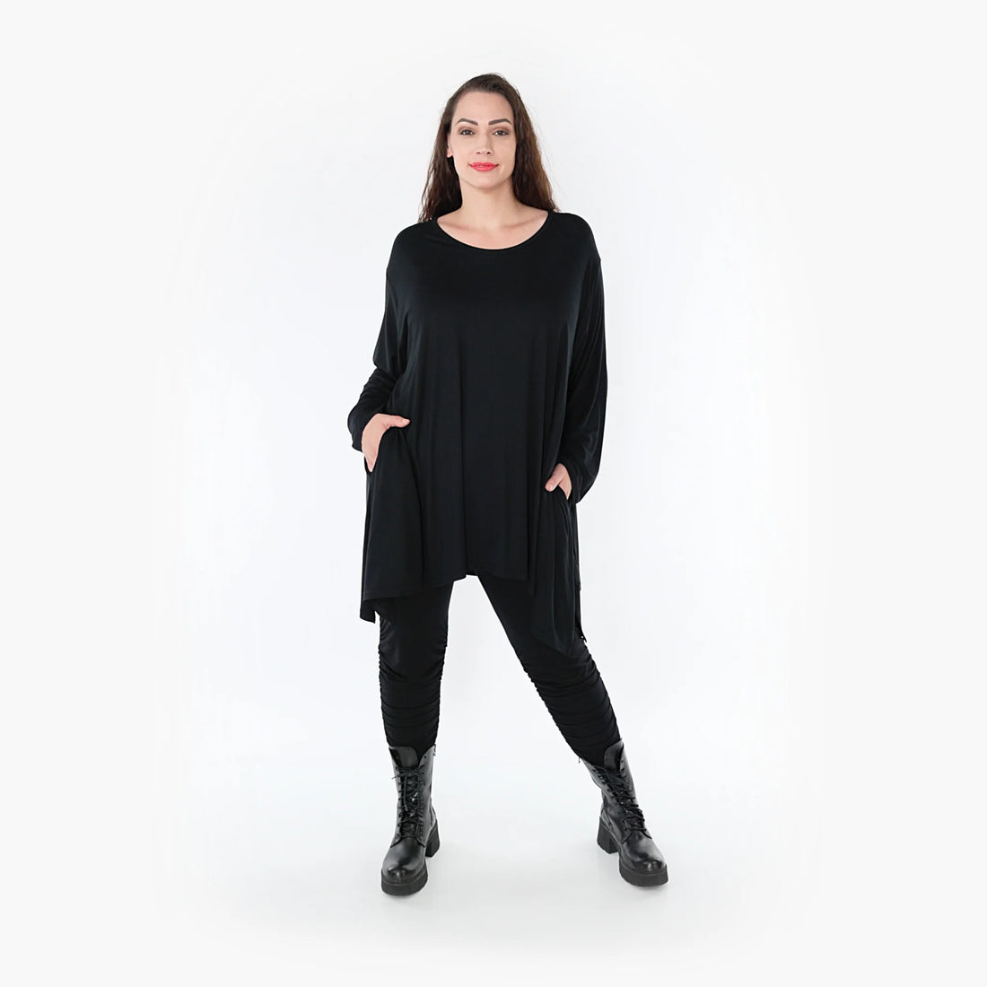  A-Form Shirt von AKH Fashion aus Viskose, 1233.1019L, Schwarz, Unifarben, Schick, Modern