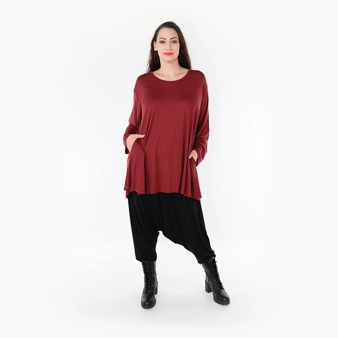  AKH Fashion Shirt in Glocken-Form, aus Viskose, 1233.1892L, Burgundy, Schick, Modern