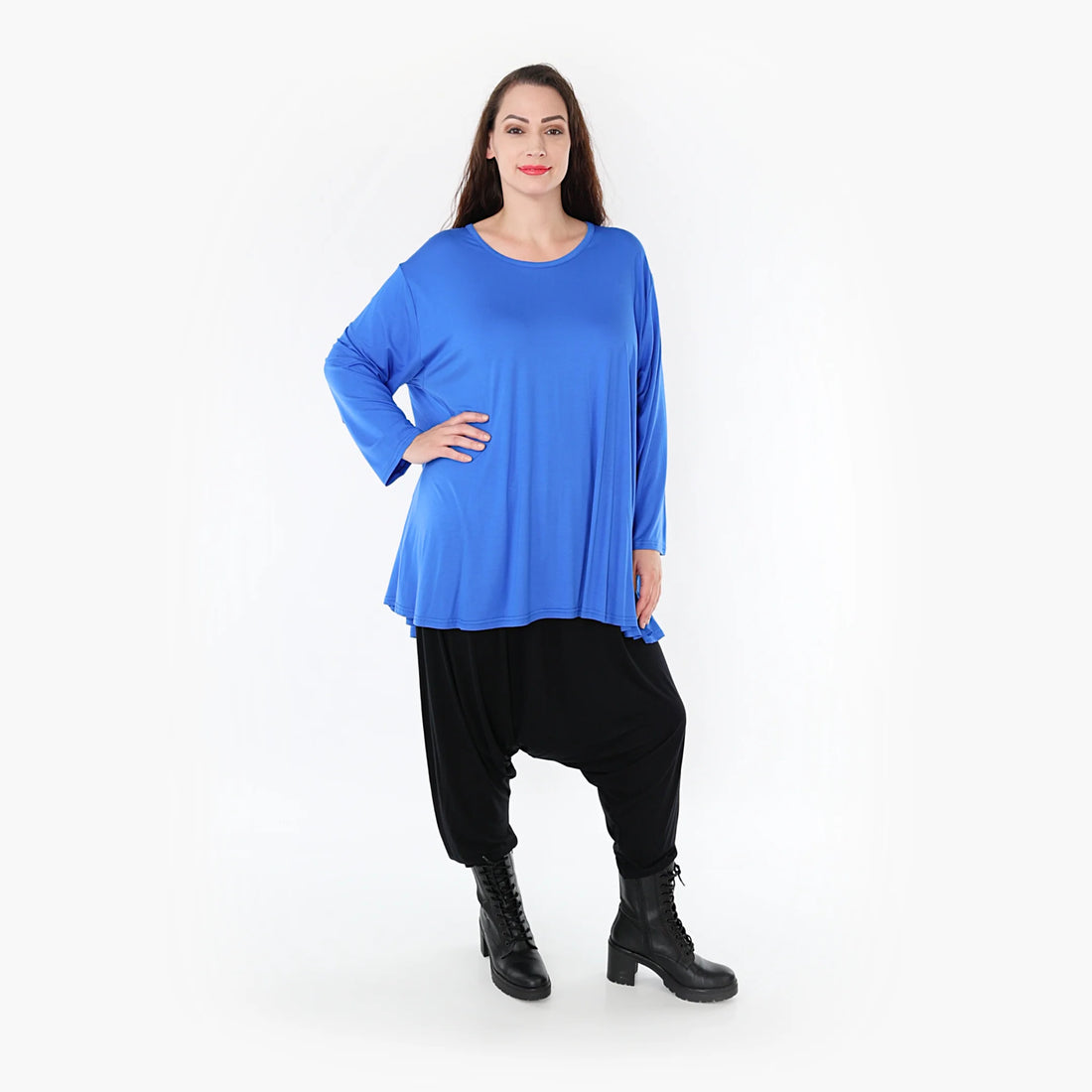  AKH Fashion Shirt in Glocken-Form, aus Viskose, 1233.1892L, Royalblau, Schick, Modern