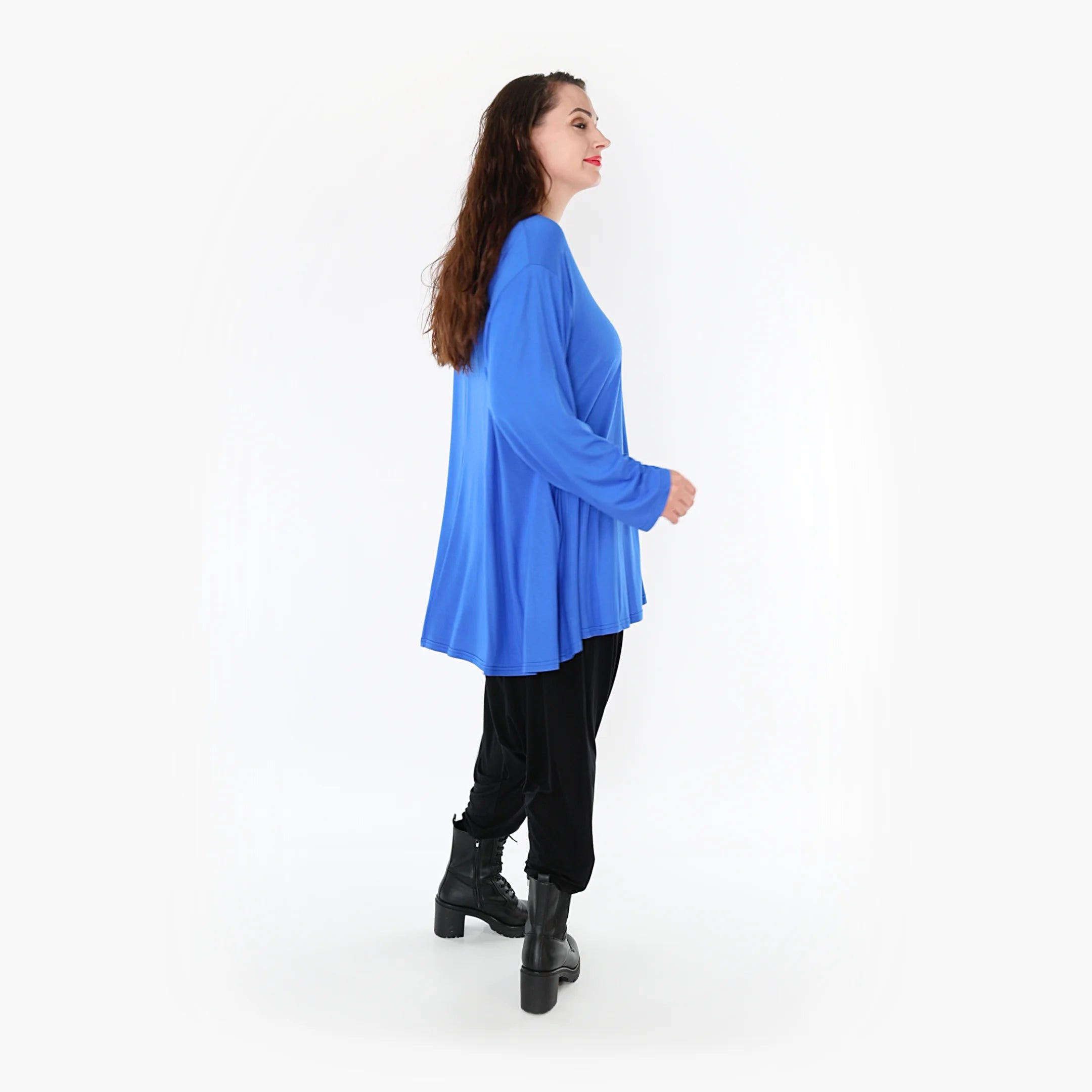  AKH Fashion Shirt in Glocken-Form, aus Viskose, 1233.1892L, Royalblau, Schick, Modern