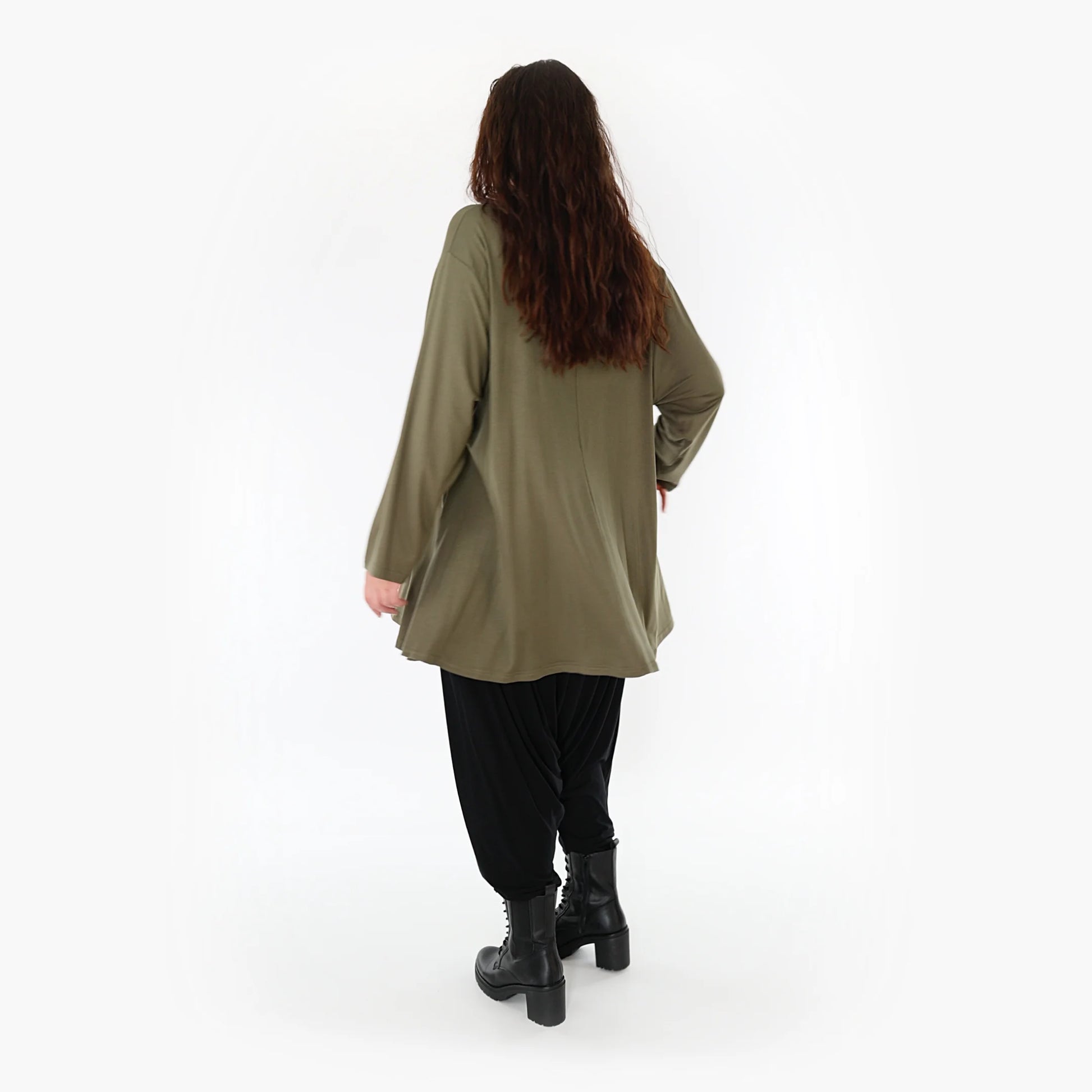  Shirt von AKH Fashion aus Viskose in Glocken-Form, 1233.1892L, Olive, Unifarben, Schick